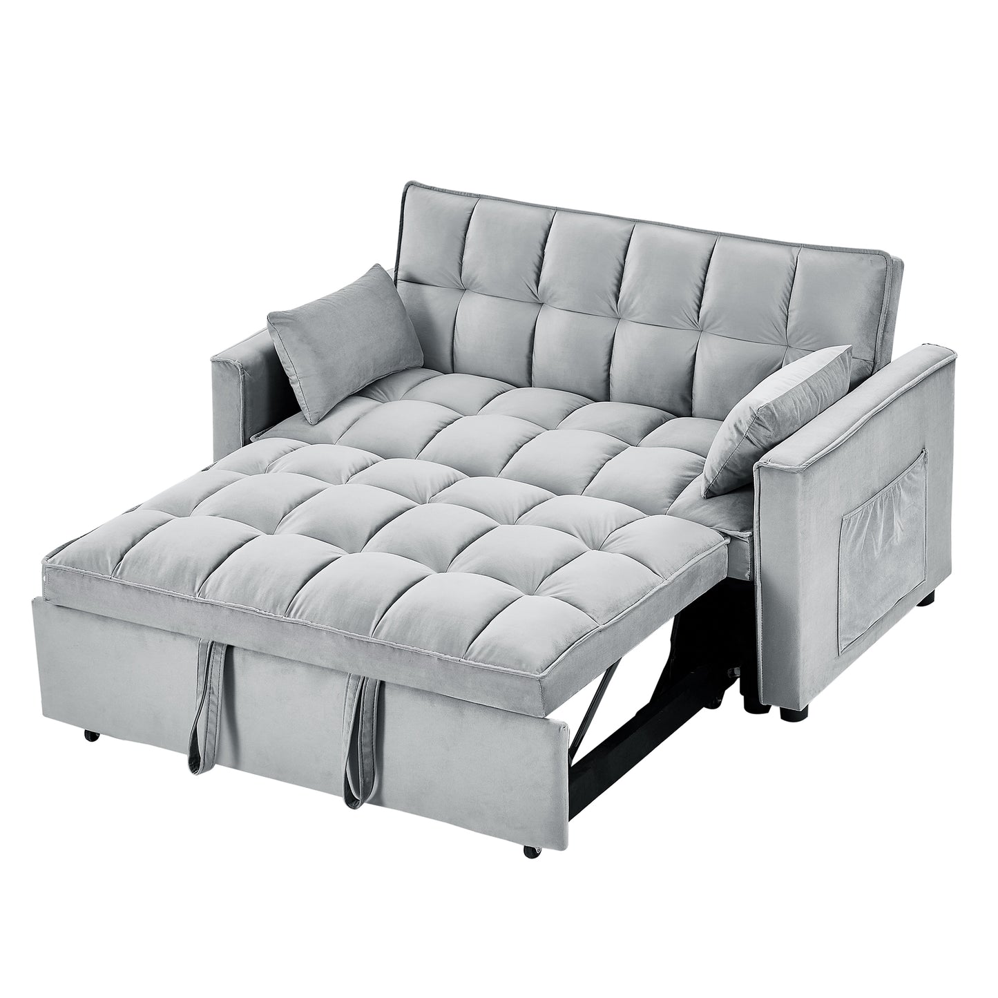 Sleeper Sofa Couch w/Pull Out Bed, 55" Modern Velvet Convertible Sleeper Sofa Bed, Small Love seat Sofa Bed w/Pillows & Side Pockets for Small Space, Living Room, Apartment,Gray