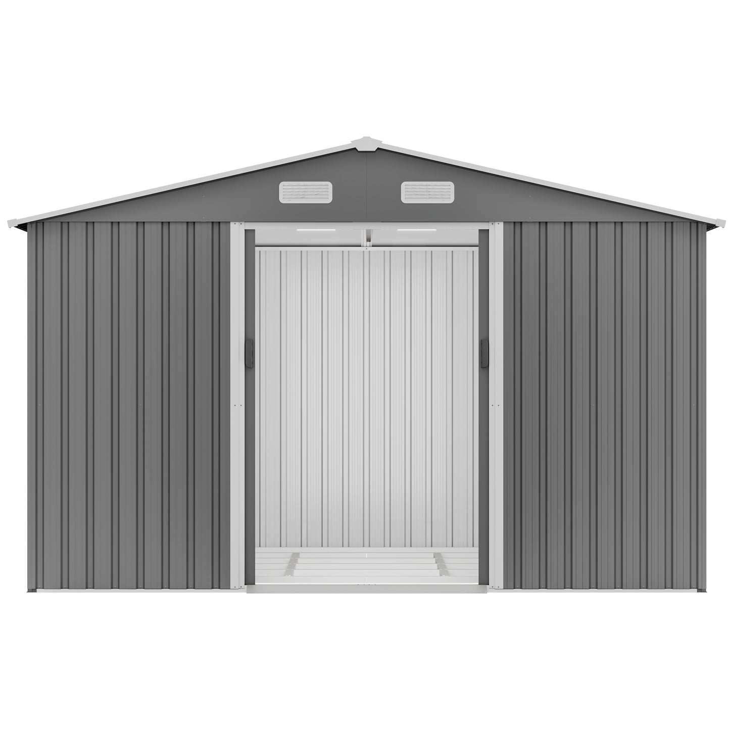 10X8 FT Outdoor Storage Shed, All Weather Metal Sheds with Metal Foundation & Lockable Doors, Tool Shed for Garden, Patio, Backyard, Lawn, Grey