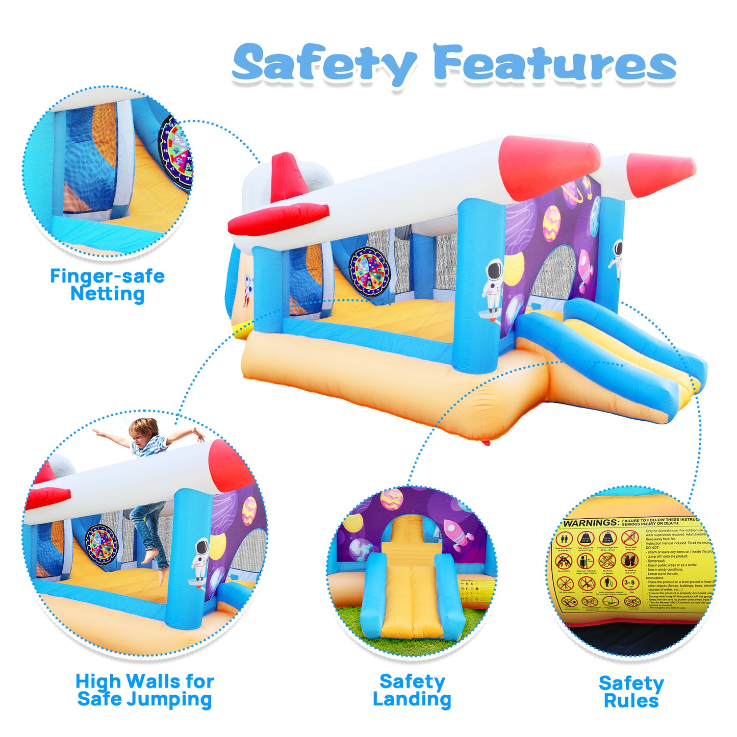 6-in-1 Multicolored Outdoor and Indoor Inflatable Bounce House for Kids with Target Ball, Basketball, and Slide, Including Blower