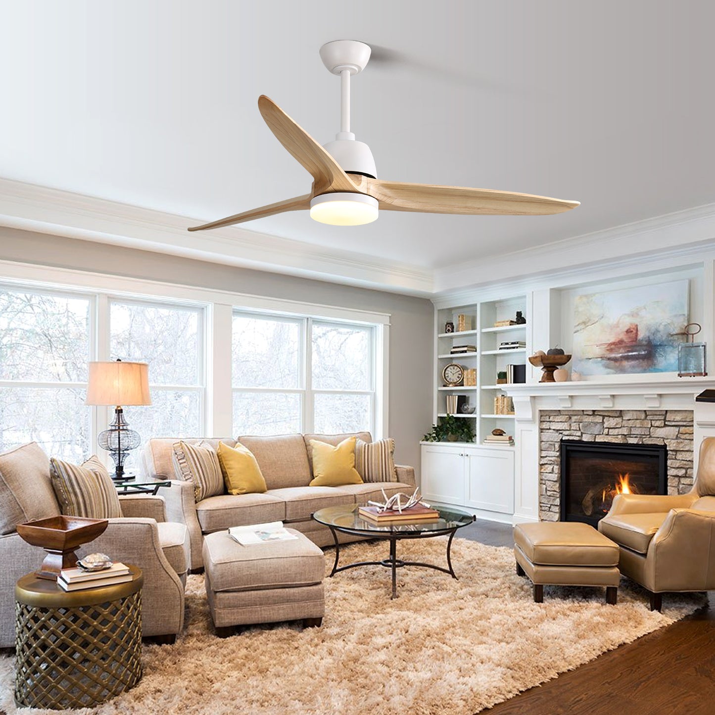 56 Modern White Matte Ceiling Fan with 6-Speed Remote Control