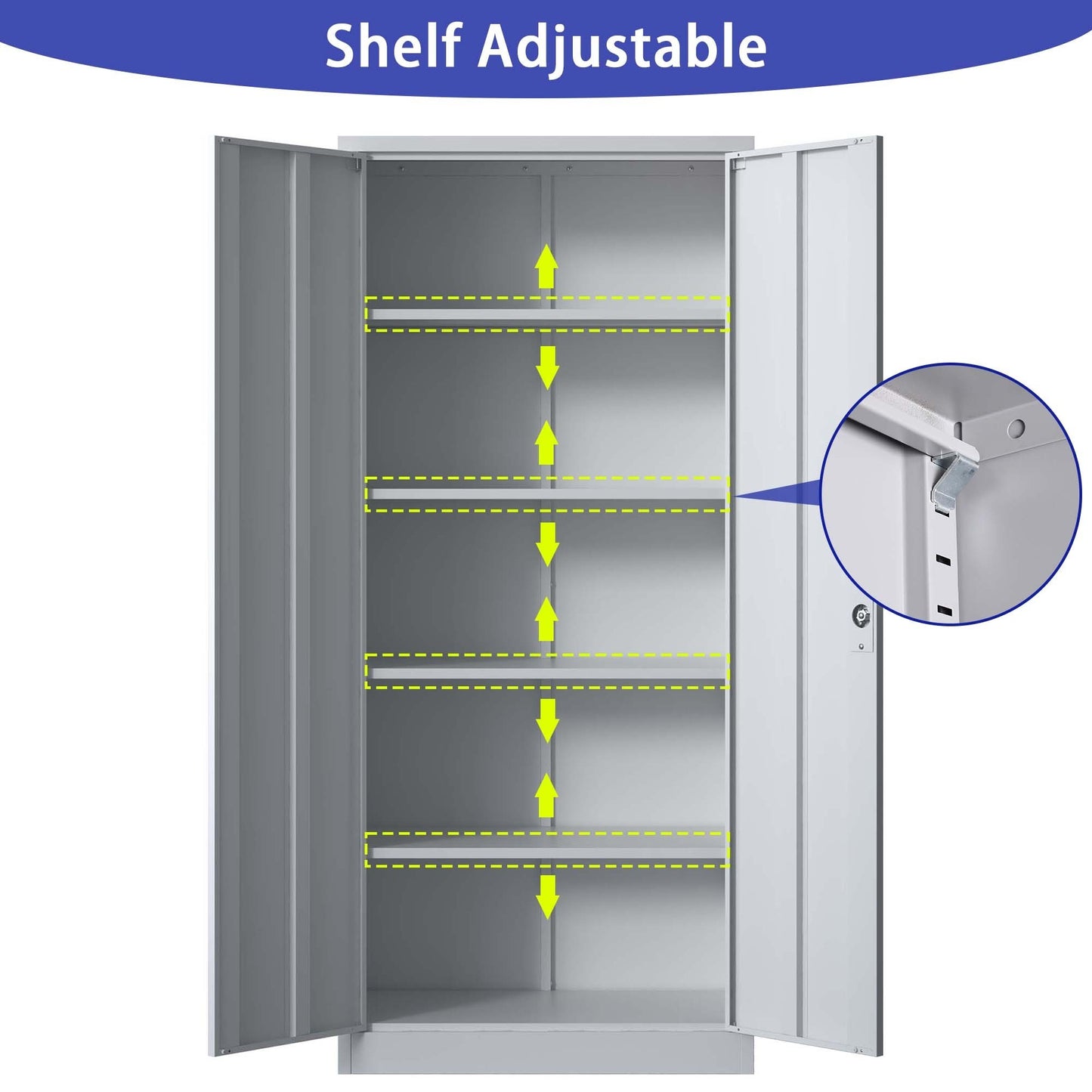 71H Black Steel Garage Storage Cabinet with Locking Doors and Adjustable Shelves