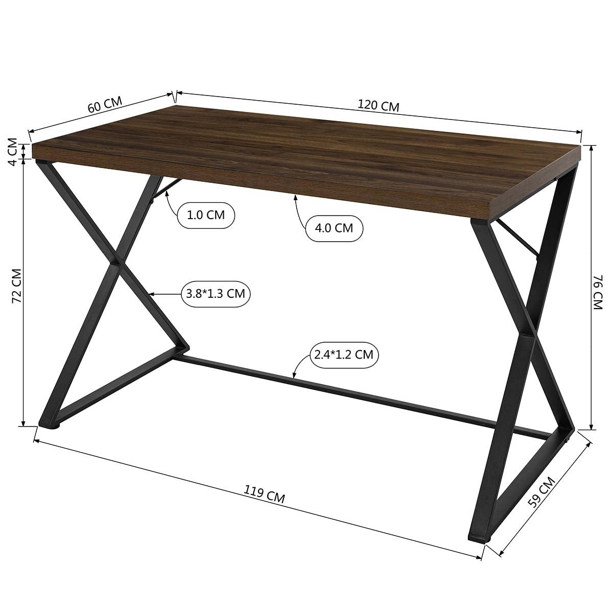 Walnut and Black Computer Desk with X Legs - Modern Home Office Desk