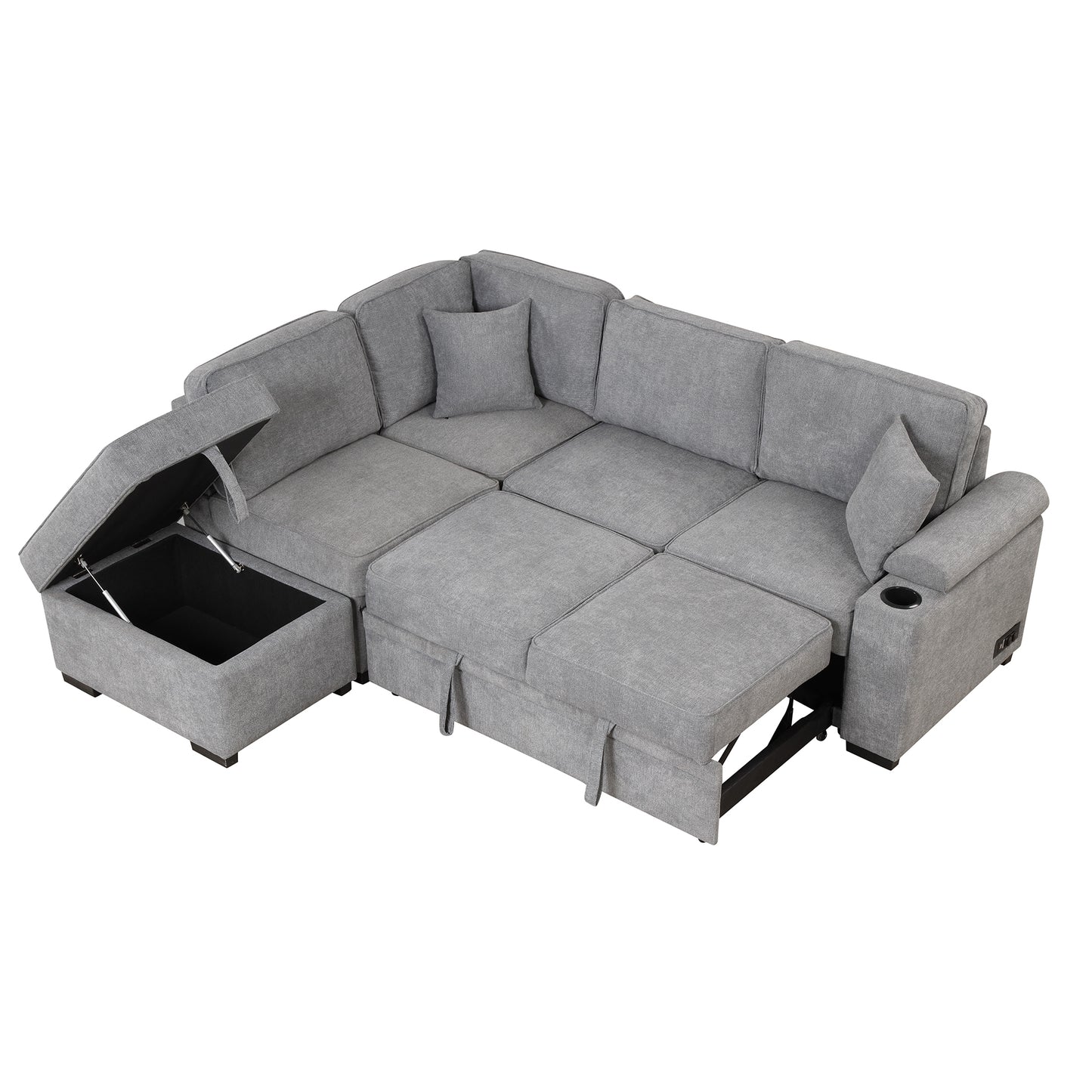 87.4 Gray L-Shaped Sleeper Sofa Bed with Ottoman Storage