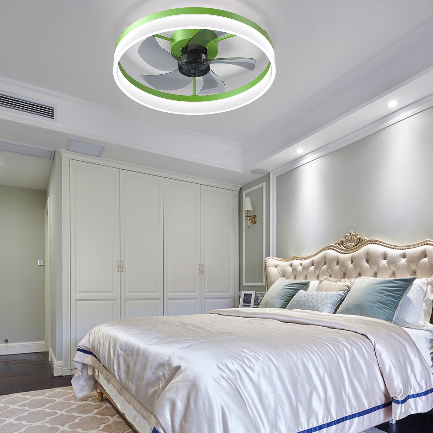 Green Modern Ceiling Fan with Dimmable LED Lights and Remote Control