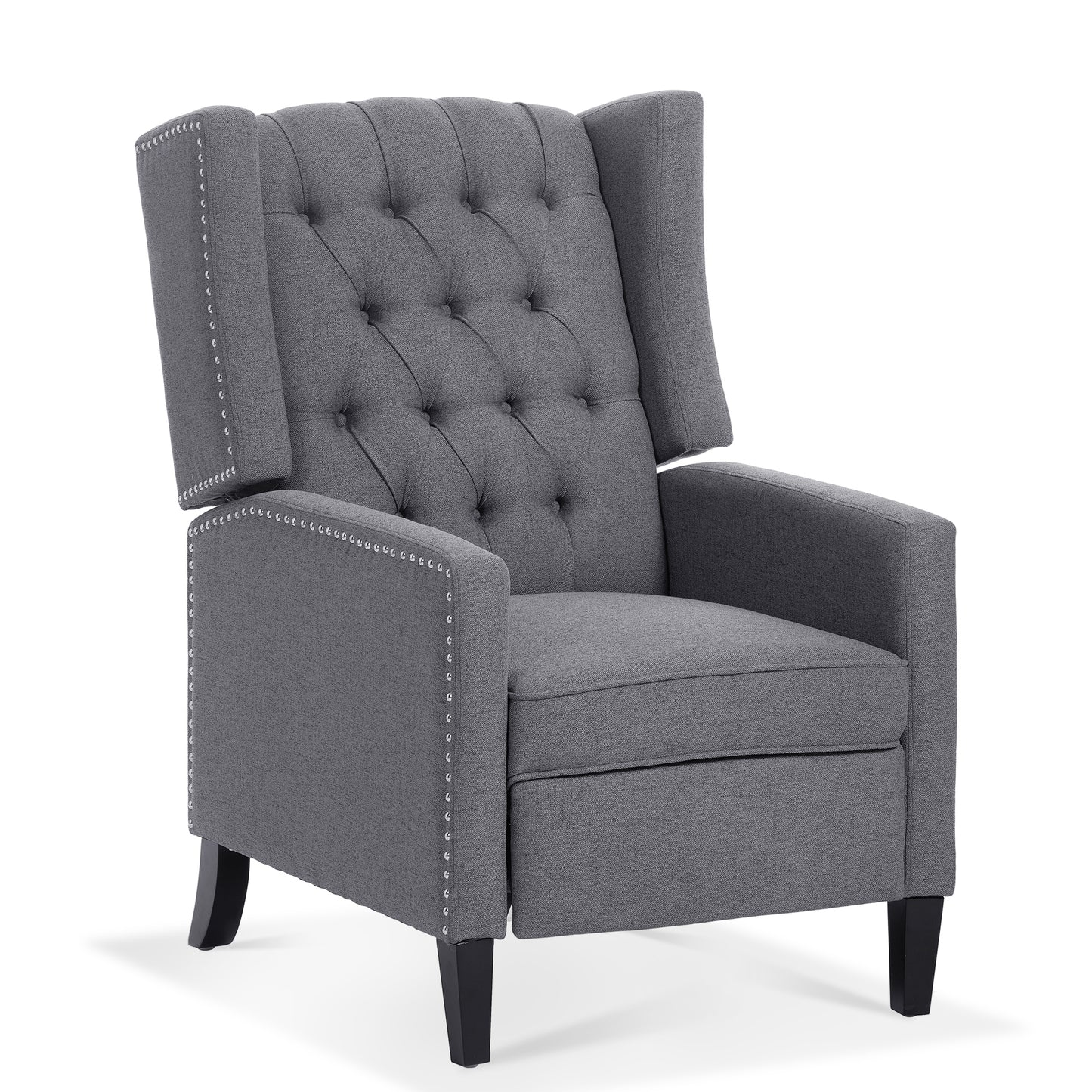 27.16 Inch Grey Fabric Wing Chair Recliner with Adjustable Backrest