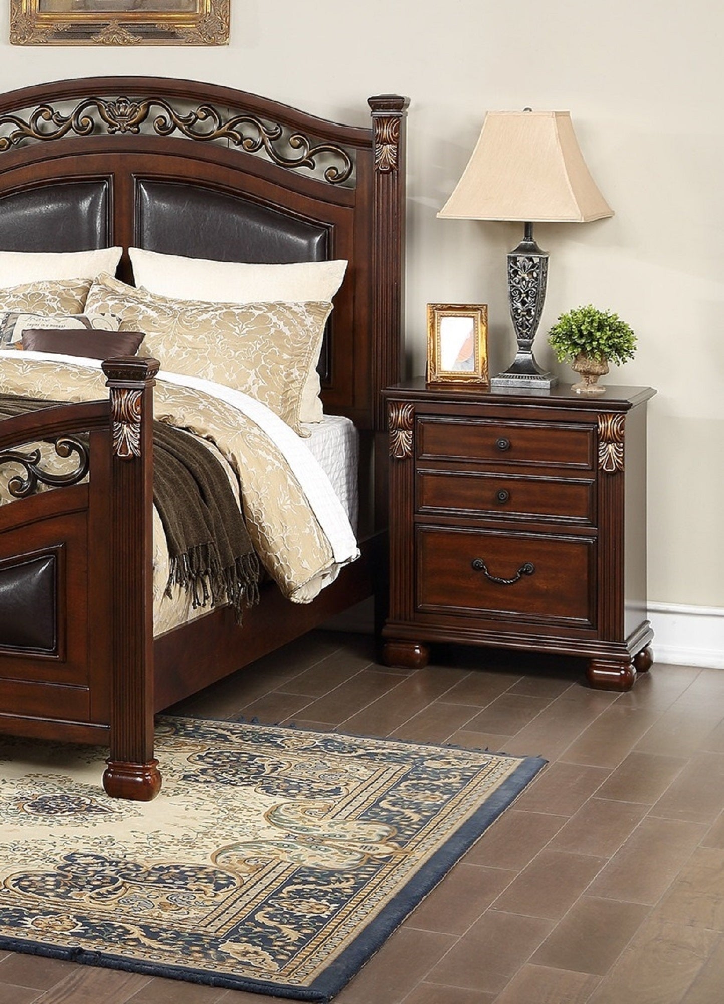 Bedroom Furniture Traditional Look Unique Wooden Nightstand Drawers Bed Side Table Cherry