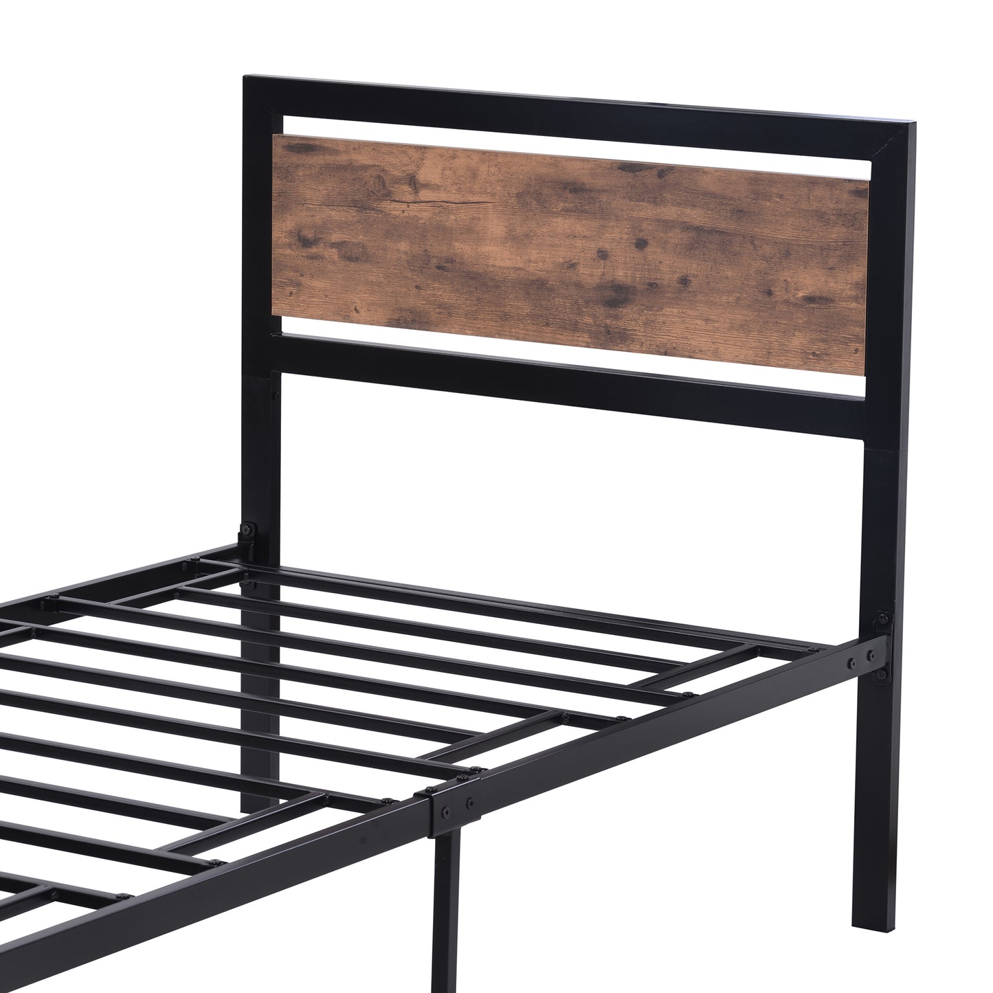 Metal and Wood Bed Frame with Headboard and Footboard ,Twin Size Platform Bed ,No Box Spring Needed, Easy to Assemble(BLACK)