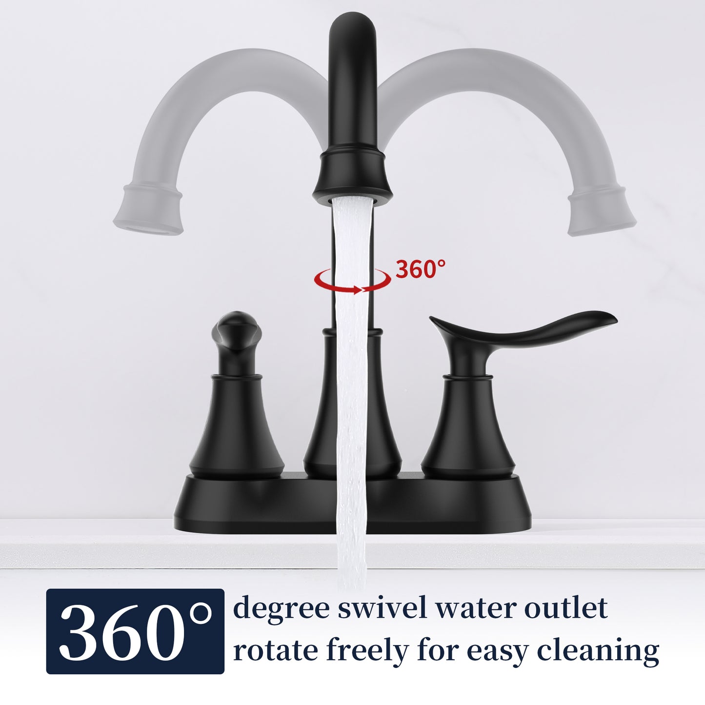 Black Modern Bathroom Sink Faucet with 2-Handle Controls & Swivel Spout