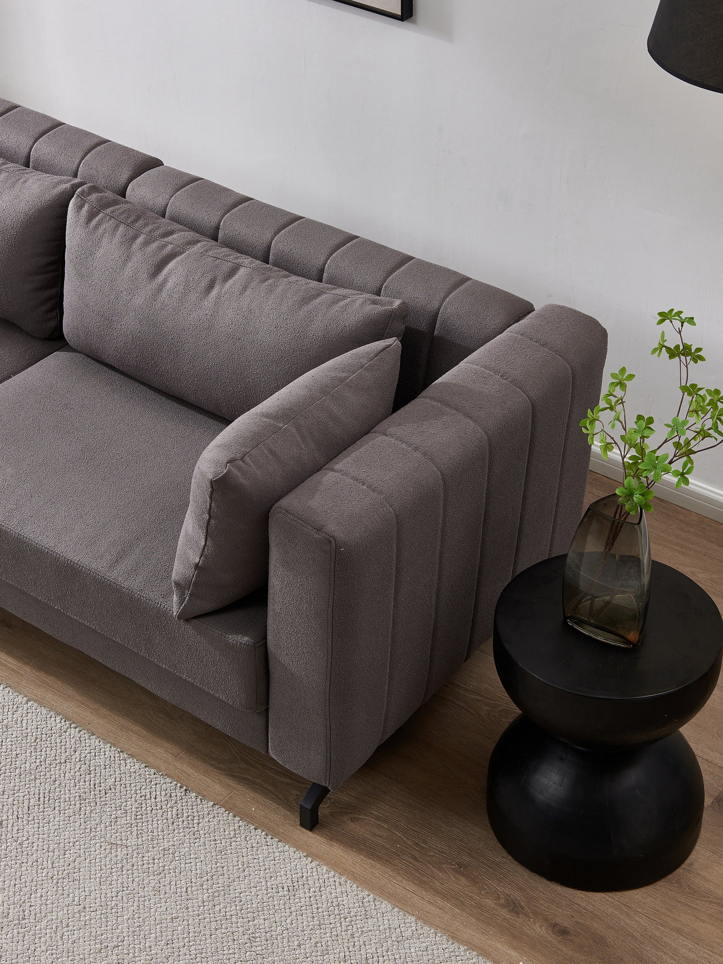 Living  Room  Sofa Couch with Metal Legs Grey Fabric