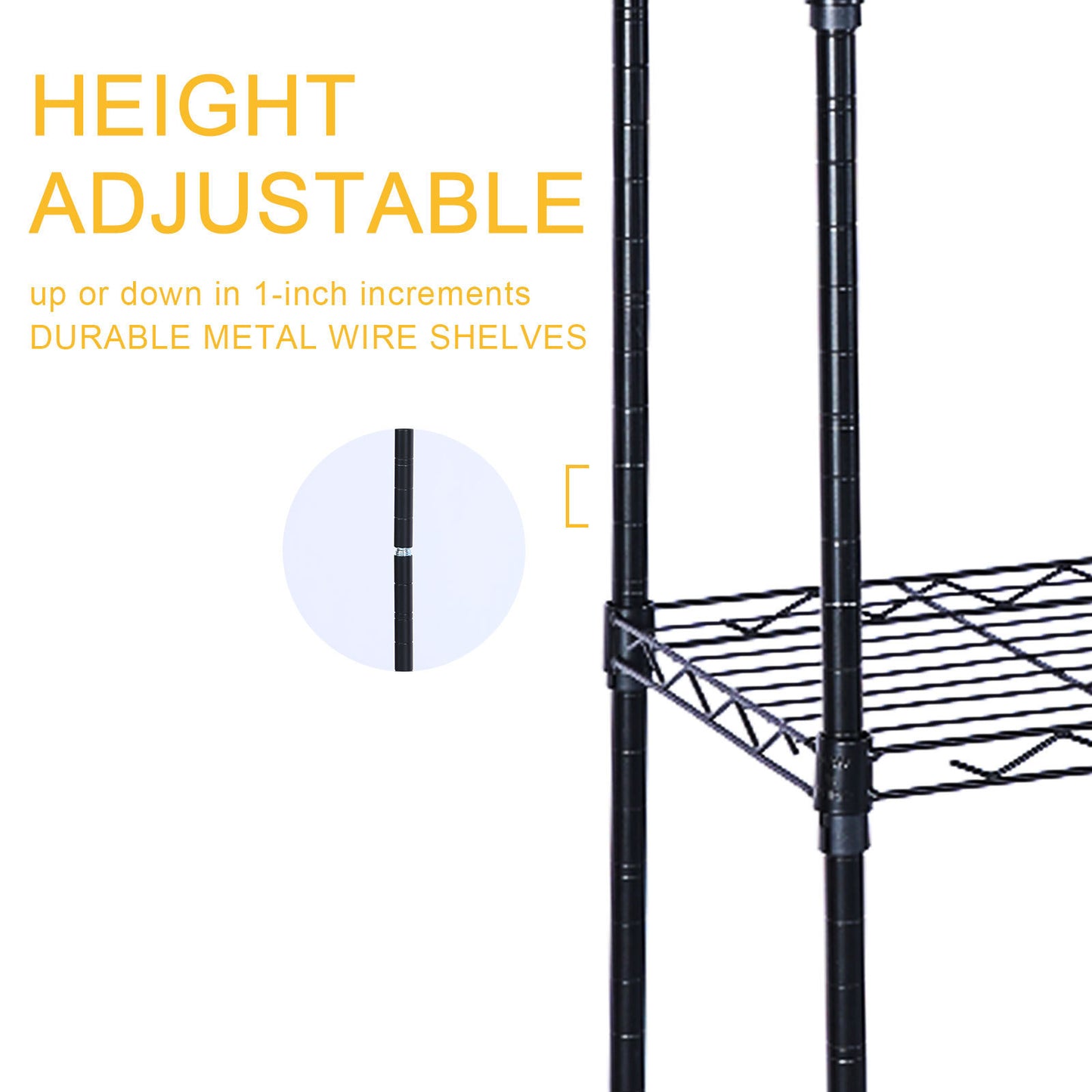 Heavy Duty 6-Shelf Shelving with Wheels, with Hanging Hooks, Wire Shelving, Adjustable Storage Units, 17'' D x 11'' W x 63'' H, 6 Tier, Black