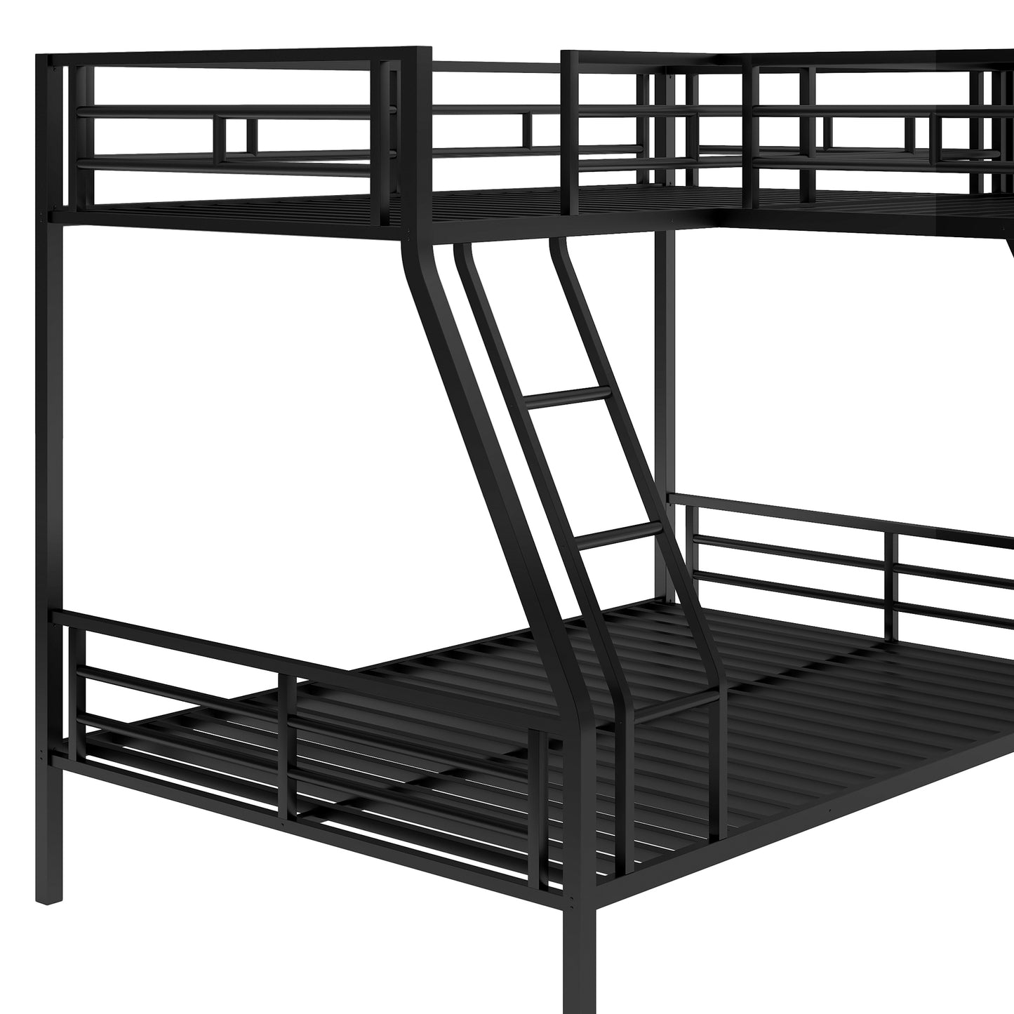 Innovative Space-Saving Twin over Full Bunk Bed with Loft Bed, Desk & Metal Frame, Black