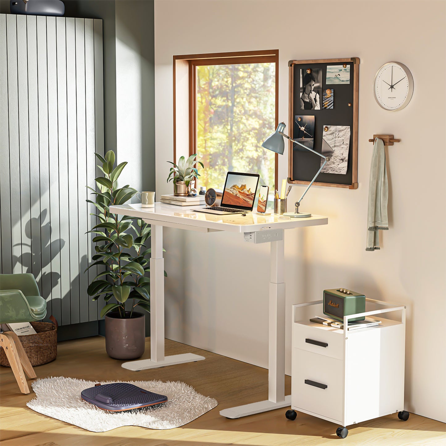 White Glass Top Desk with Concealed Wireless Charging功能