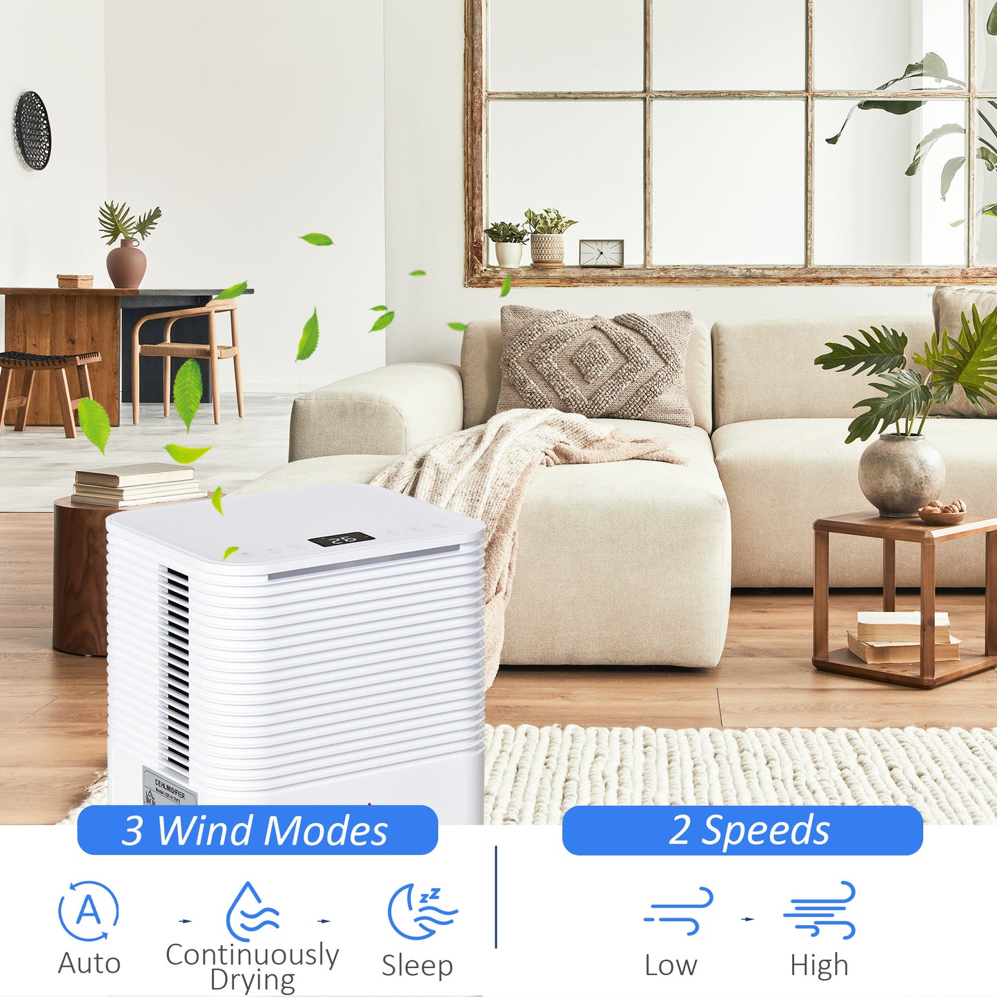 Quiet 1260 Sq. Ft Portable Electric Dehumidifier with 3 Color Lights, LED Display, High Capacity for Basements, Bedroom, Bathroom, RV, White