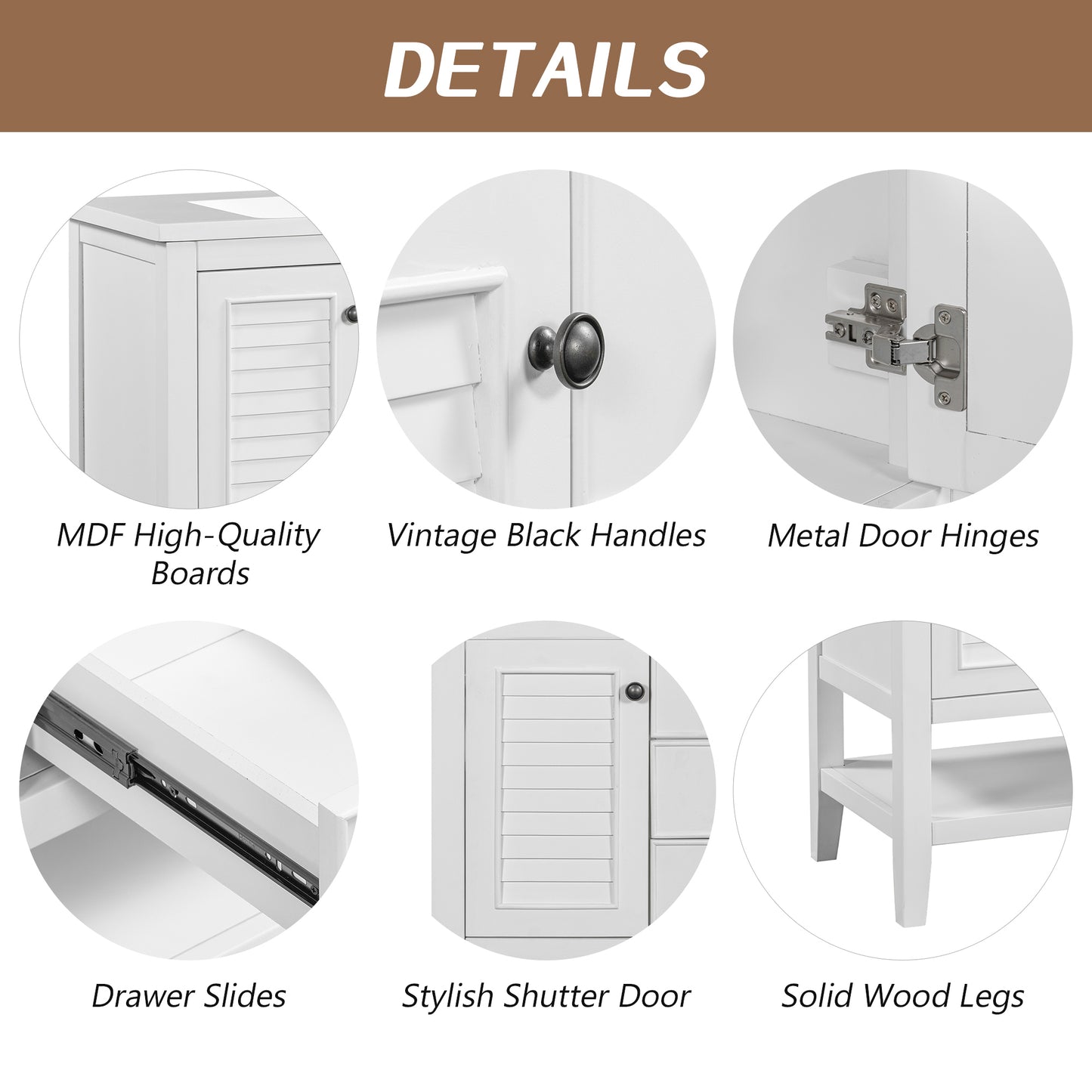 36" Bathroom Vanity with Ceramic Basin, Two Cabinets and Drawers, Open Shelf, Solid Wood Frame, White