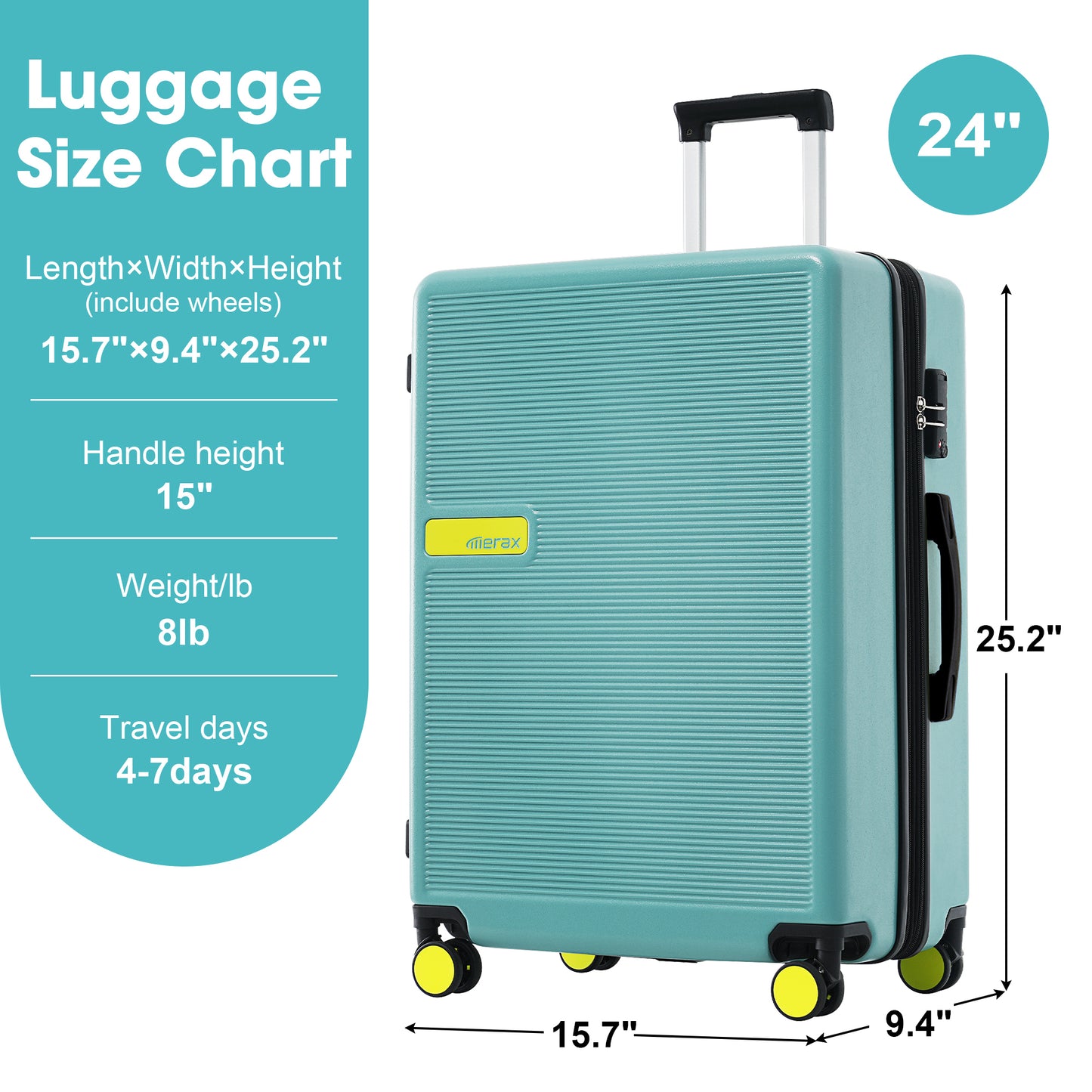 Contrast Color Hardshell Luggage 24inch Expandable Spinner Suitcase with TSA Lock Lightweight