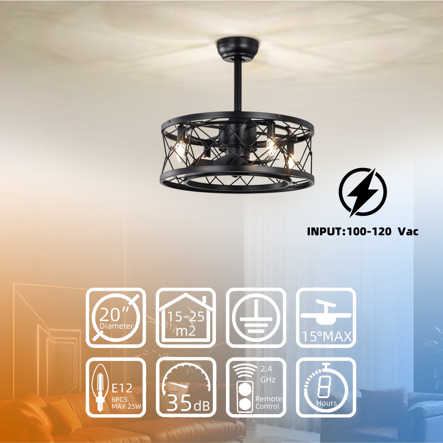 AC Motor Small Ceiling Fan with Low Noise for Bedroom