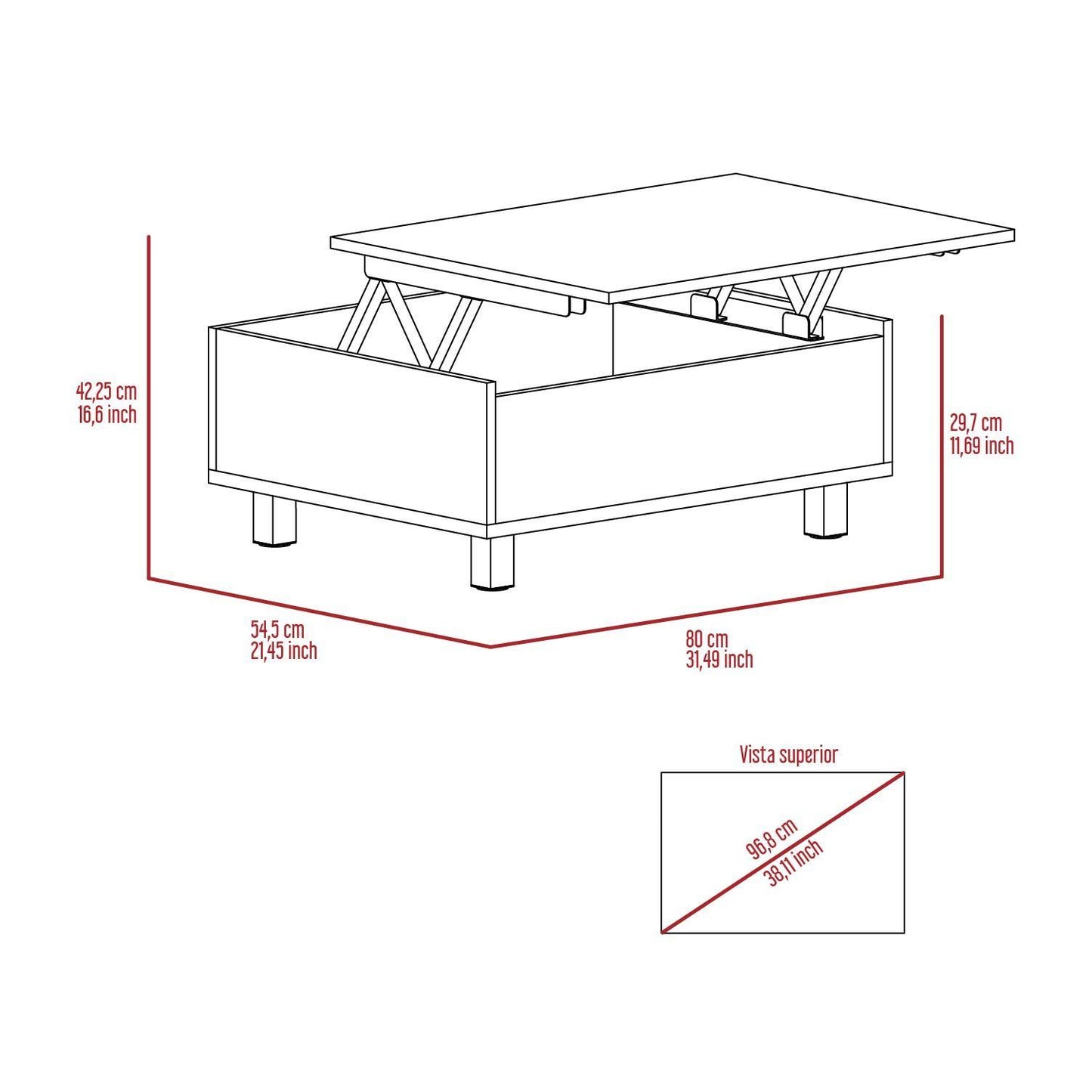 Gambia Lift Top Coffee Table in Espresso Brown