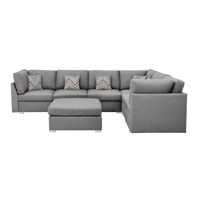 Amira Gray Fabric Convertible Sectional Sofa Set with Ottoman and Throw Pillows