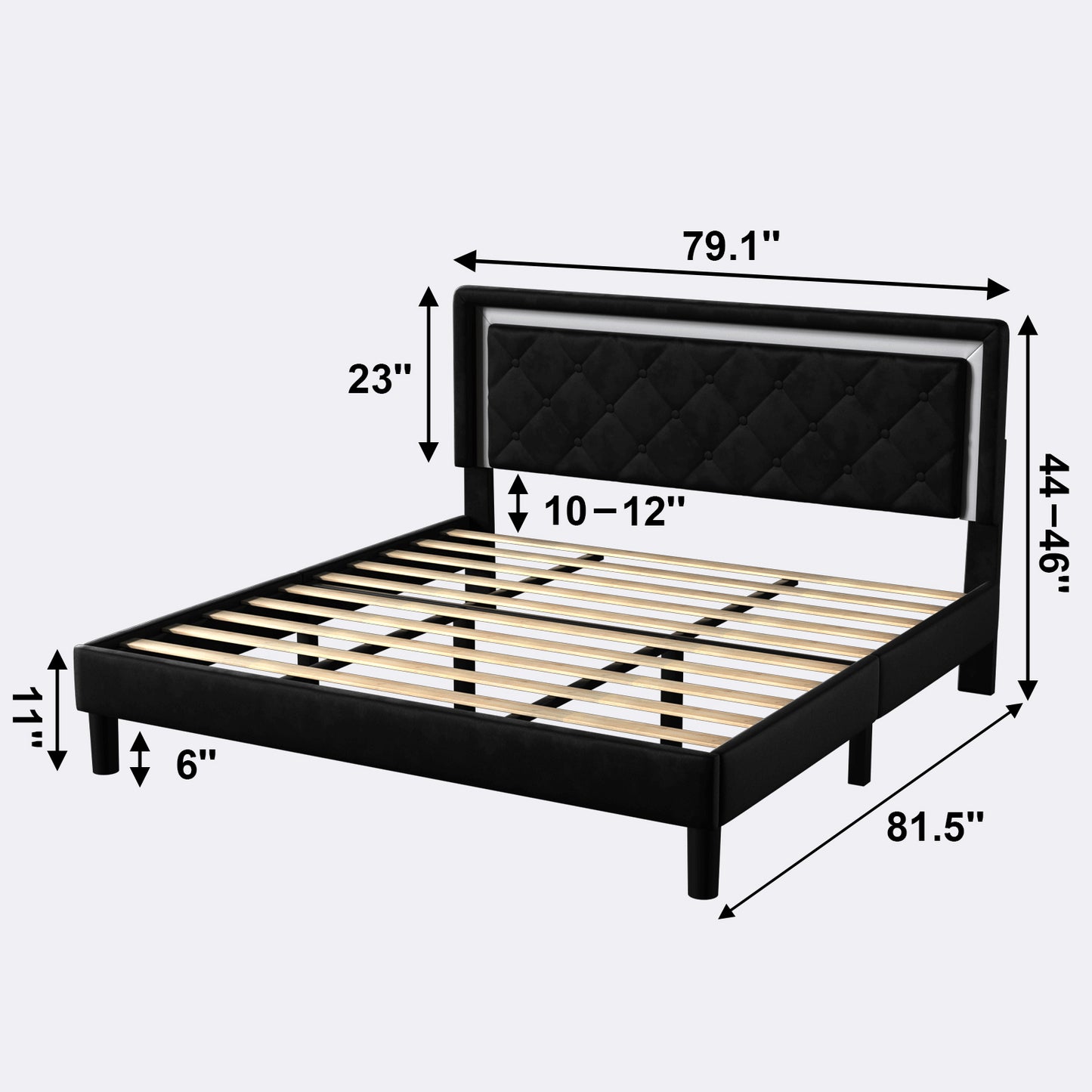 Molblly King Size Bed Frame with Upholstered Headboard, Strong Frame, and Wooden Slats Support, Non-Slip, and Noise-Free, No Box Spring Needed, Easy Assembly, black