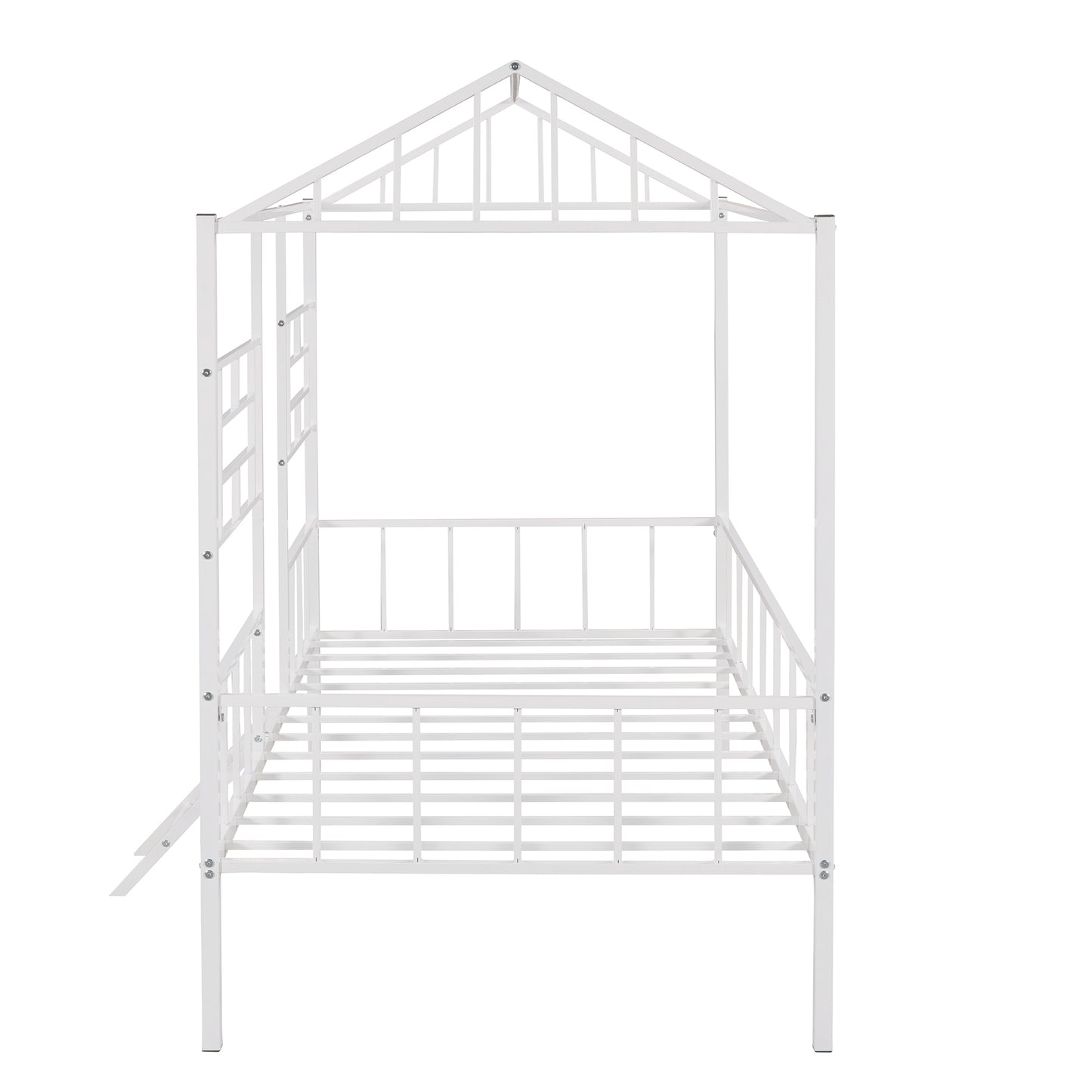 Metal House Bed Frame Twin Size with Slatted Support No Box Spring Needed White