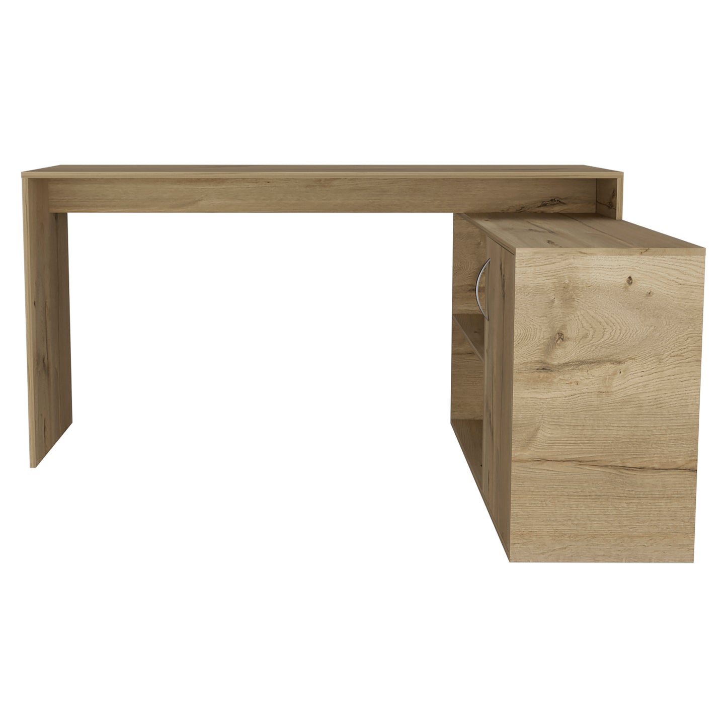 Lyncliff Light Oak L-Shaped Office Desk with Drawer, Shelves, and Storage