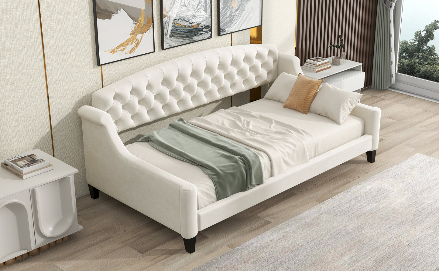 Modern Luxury Tufted Button Daybed,Twin,Beige(Expected Arrival Time:12.28)