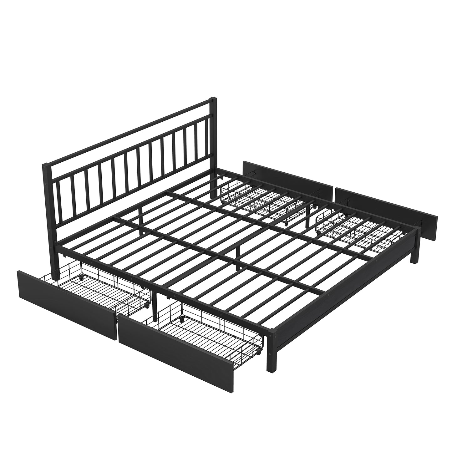 King Size Storage Platform Bed with 4 Drawers, Black