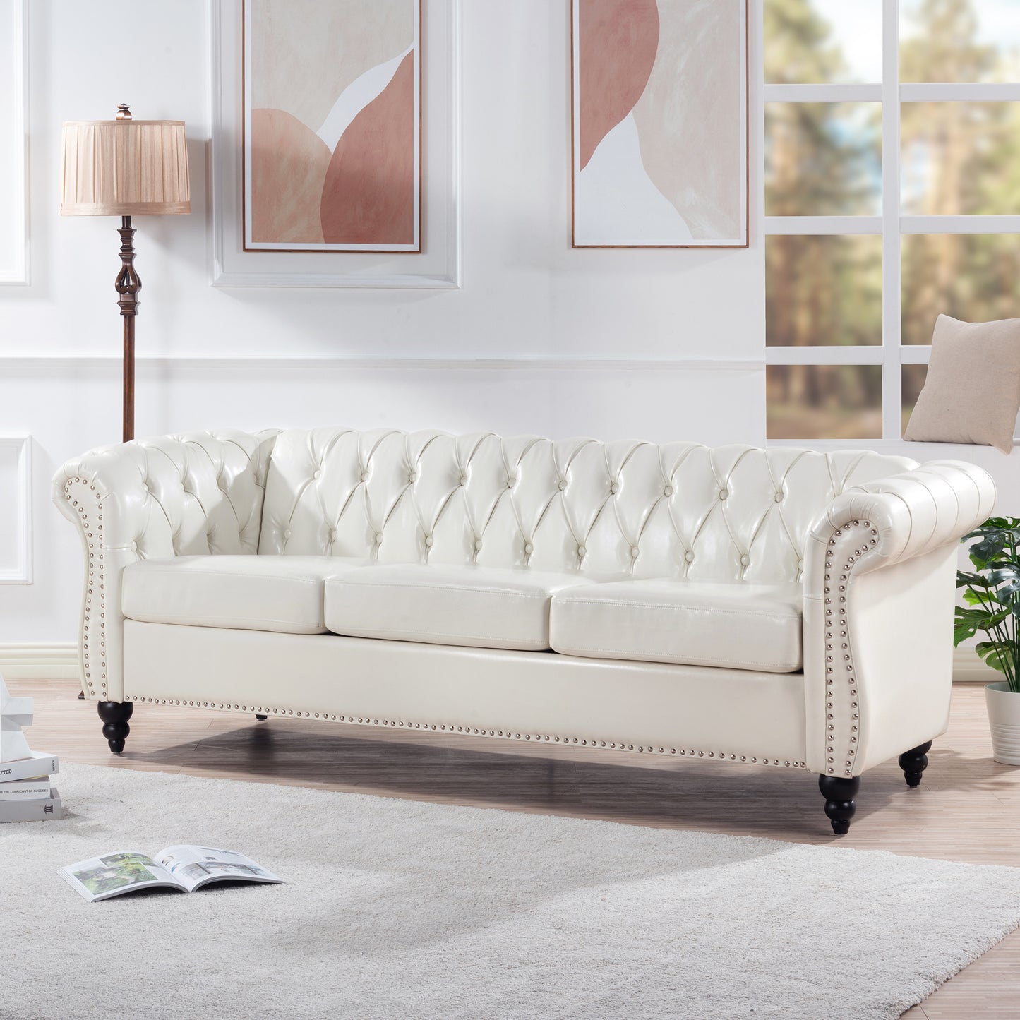 Luxurious 84.65 Rolled Arm Chesterfield 3 Seater Sofa