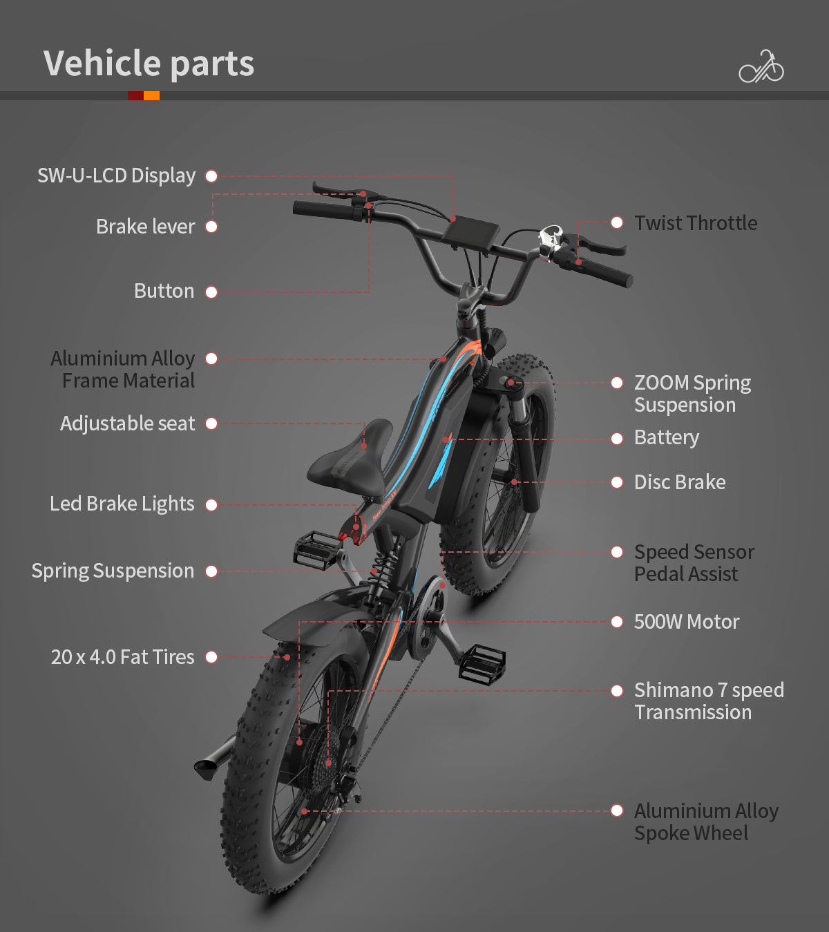 AOSTIRMOTOR Electric Bicycle 500W Motor 20" Fat Tire With 48V/15Ah Li-Battery S18-MINI New style