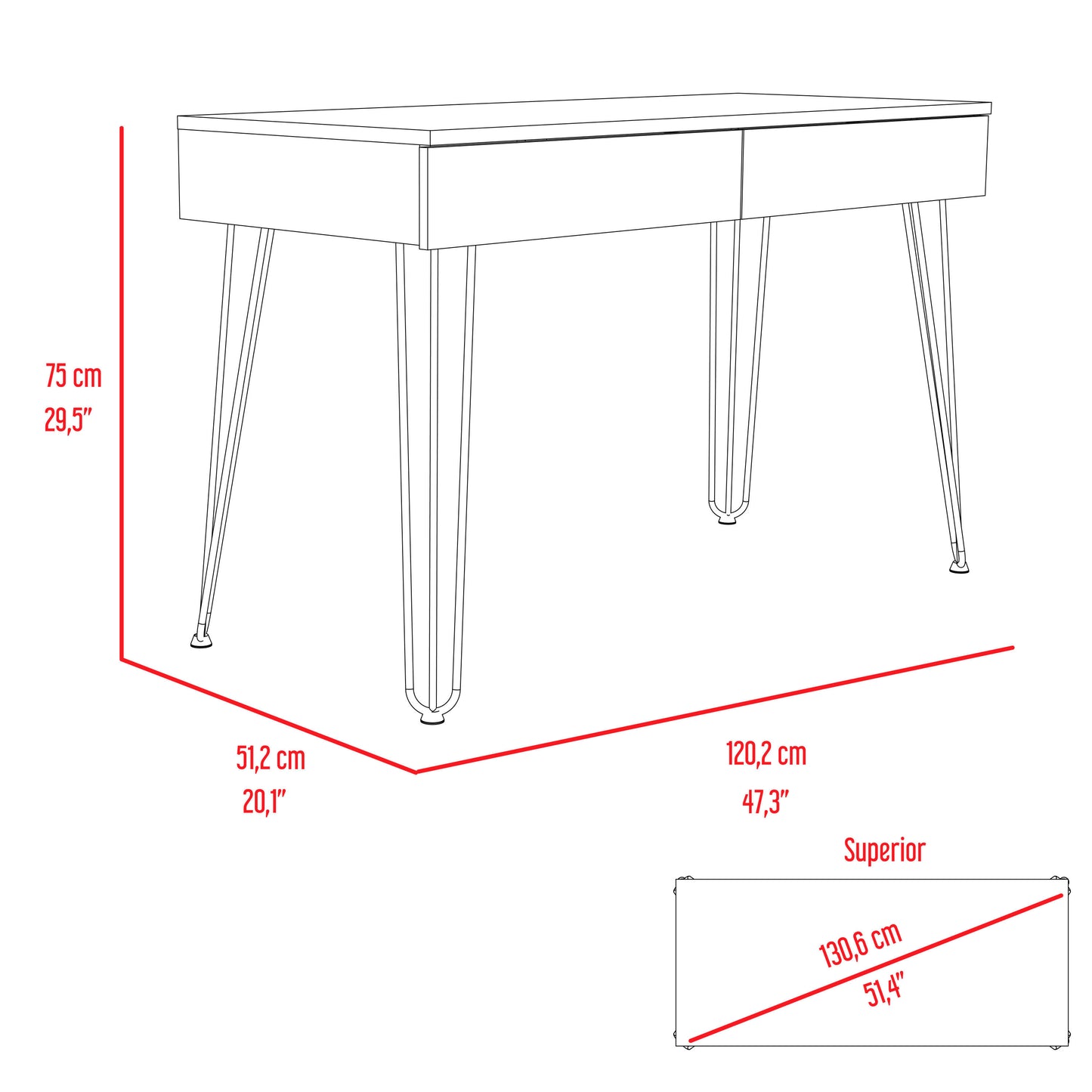 Stylish Oak Office Table with Hairpin Legs