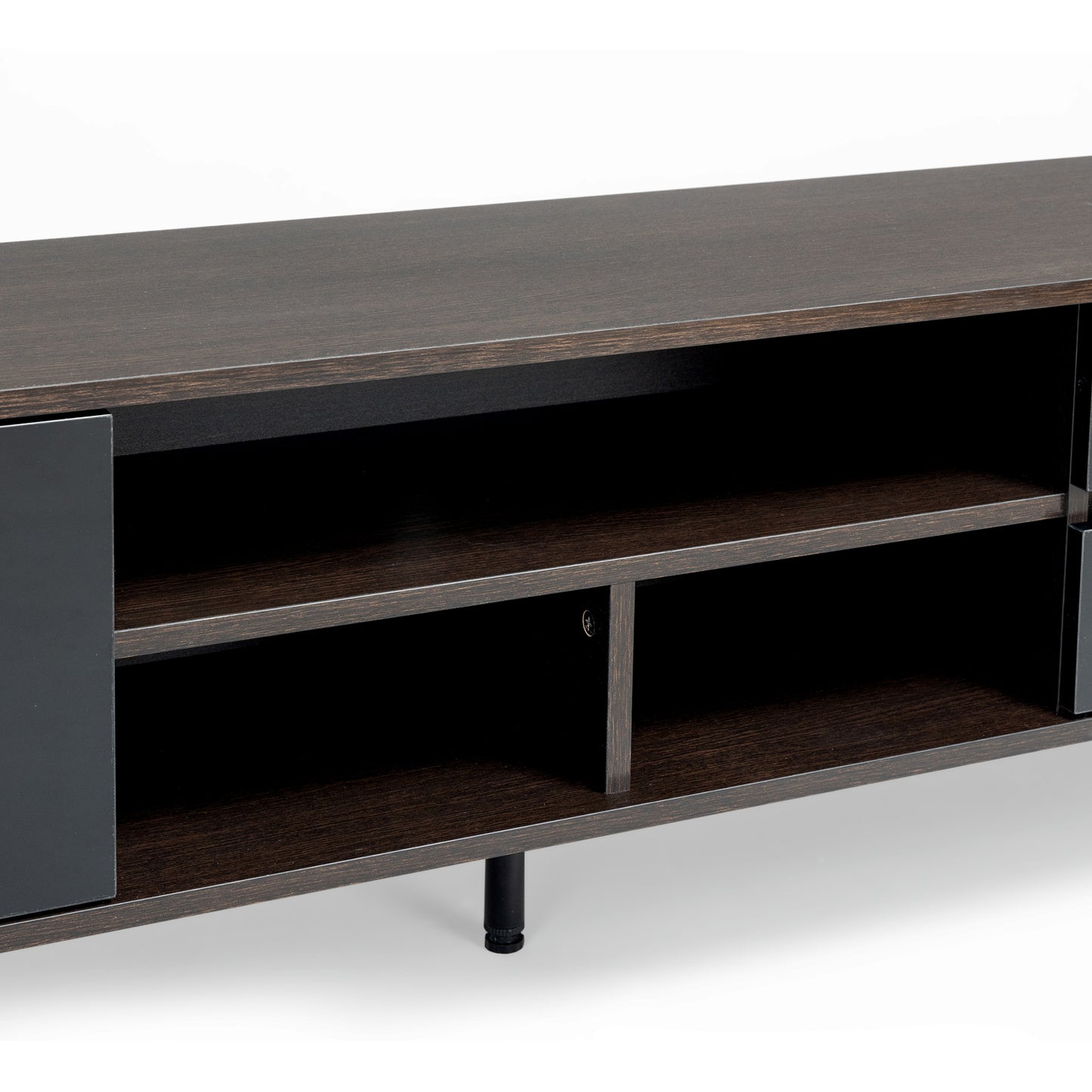 Entertainment Center TV Console with LED Lights and Drawers, Antique Brown and Black Stand