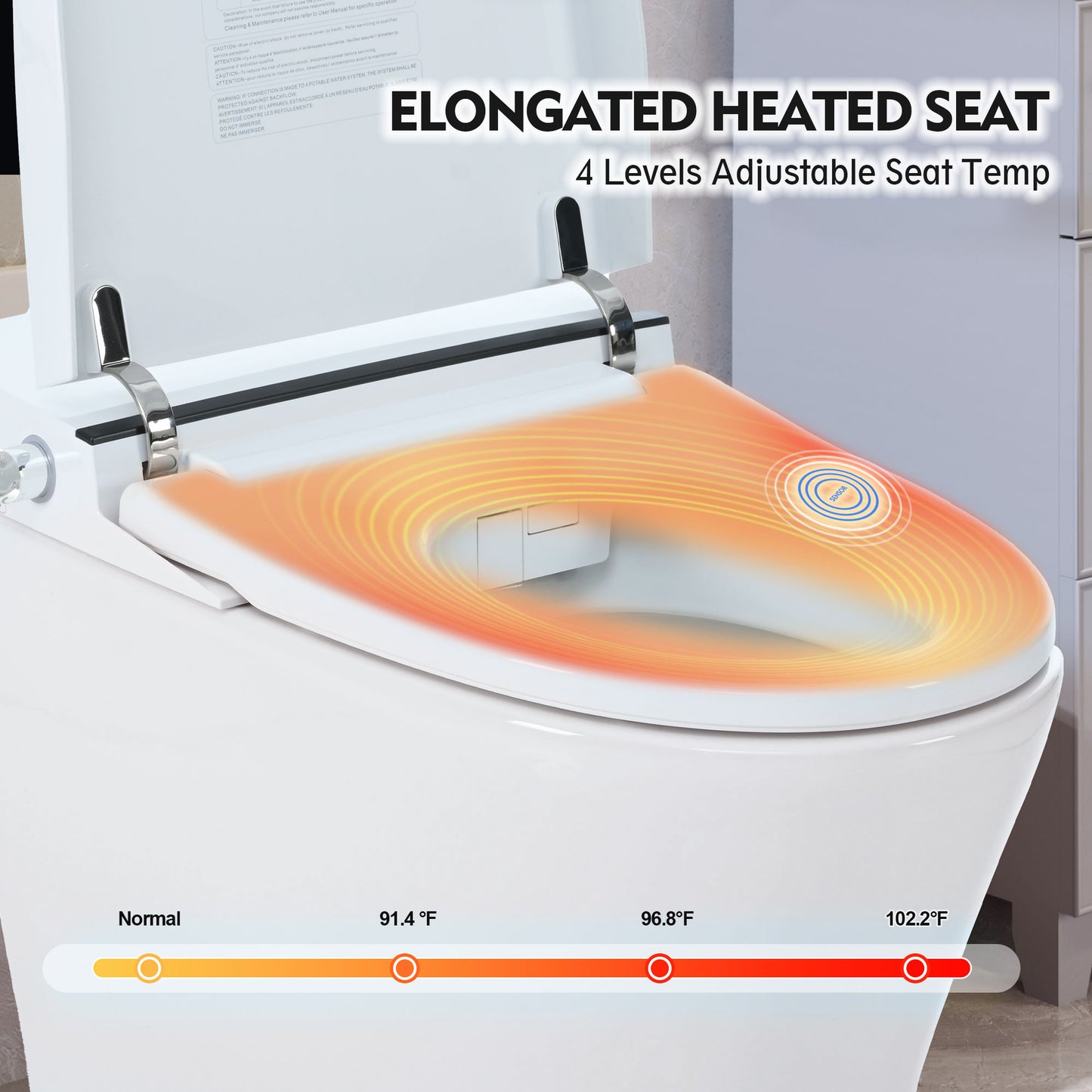 Heated Seat Smart Toilet, Upmarket Compact Dual Flush Toilet 1/1.28 GPF, Tank less toilet with Adjustable Temp Heated Seat, Foot sensor Flush, White Night Light, Knob Control, Power Outage Flushing