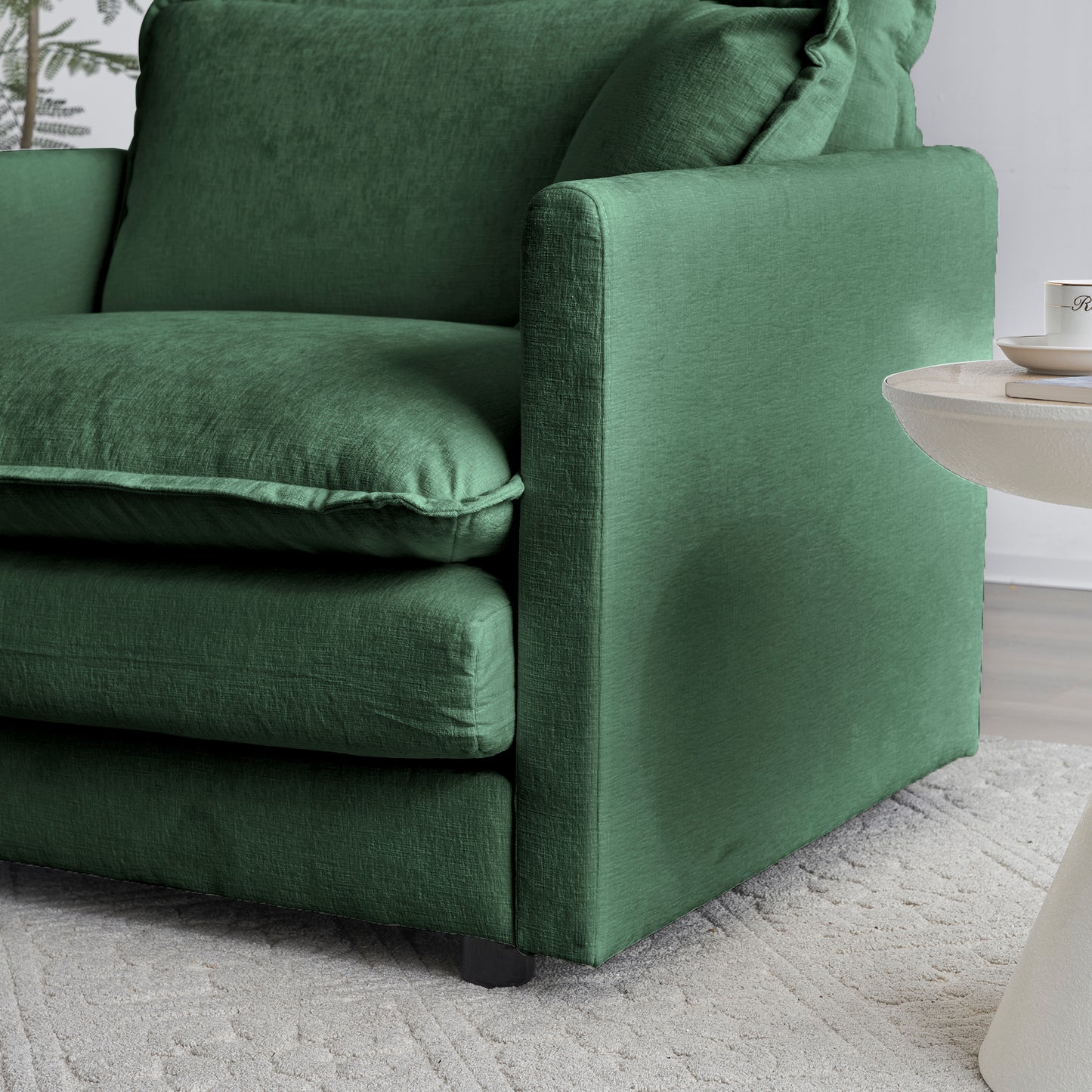 Armless Deep Seat 2 Seater Chenille Fabric Sofa to Combine With Alternative Arms and Single Armless Sofa , Green Chenille