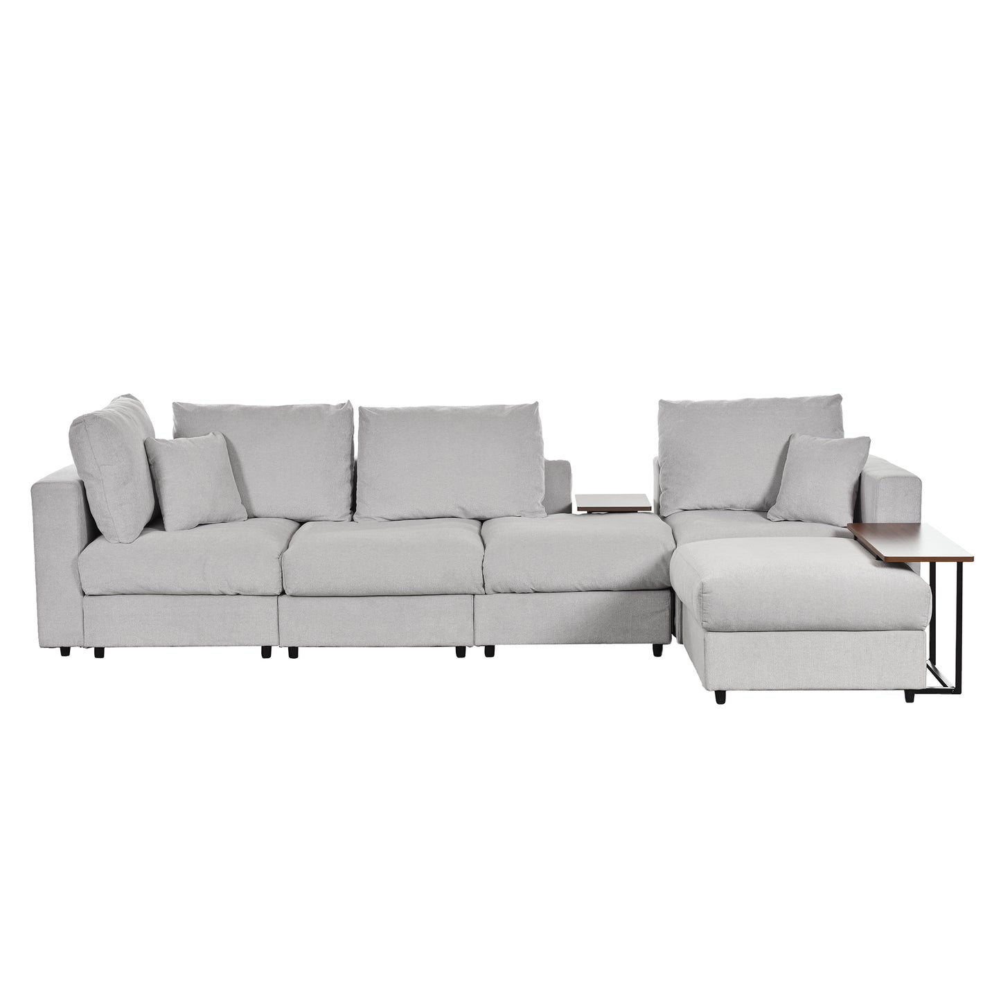 U_STYLE Modern Large L-Shape Sectional Sofa for Living Room, 2 Pillows and 2 End Tables