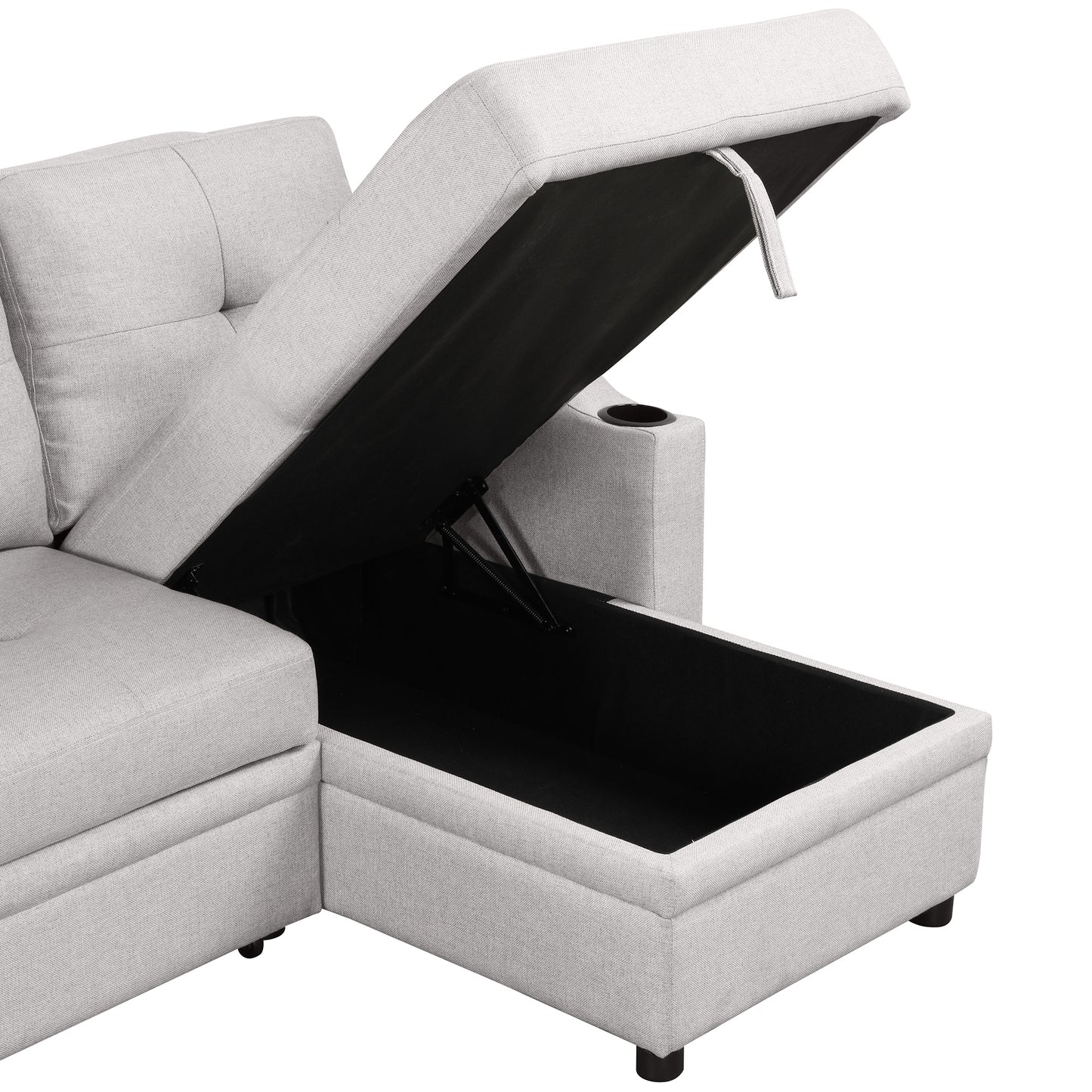 Orisfur Pull Out Sofa Bed with Storage Chaise and Cup Holder