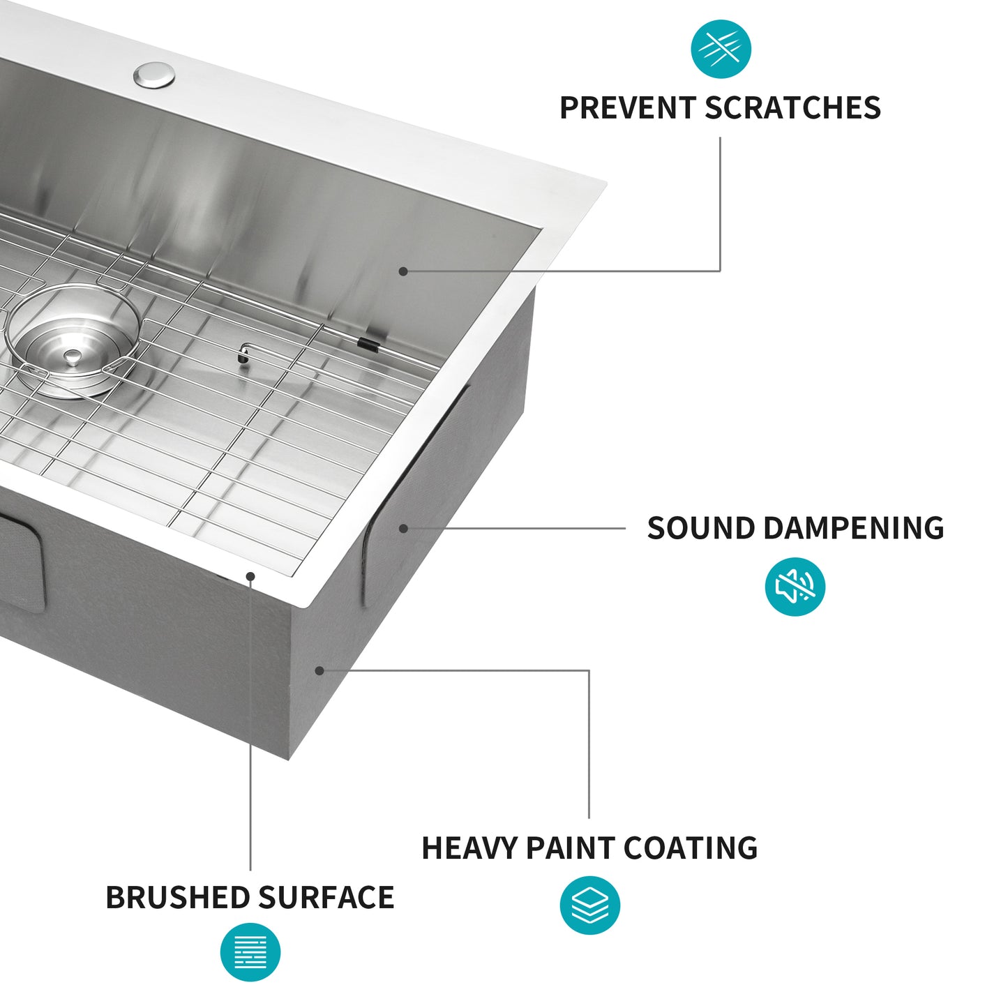 33x22 inch Topmount Stainless Steel Single Bowl Kitchen Sink