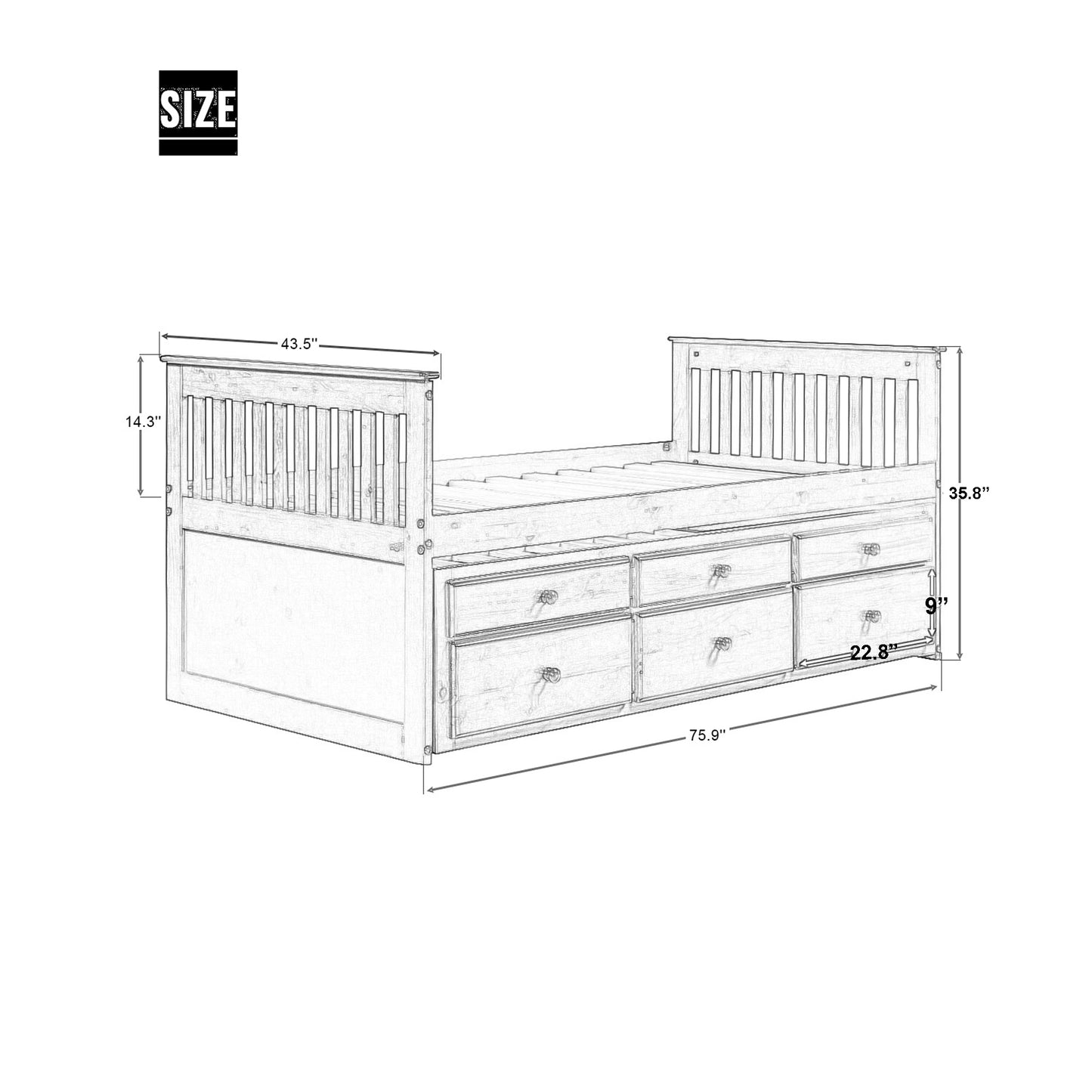 Captain's Bed Twin Daybed with Trundle Bed and Storage Drawers, White