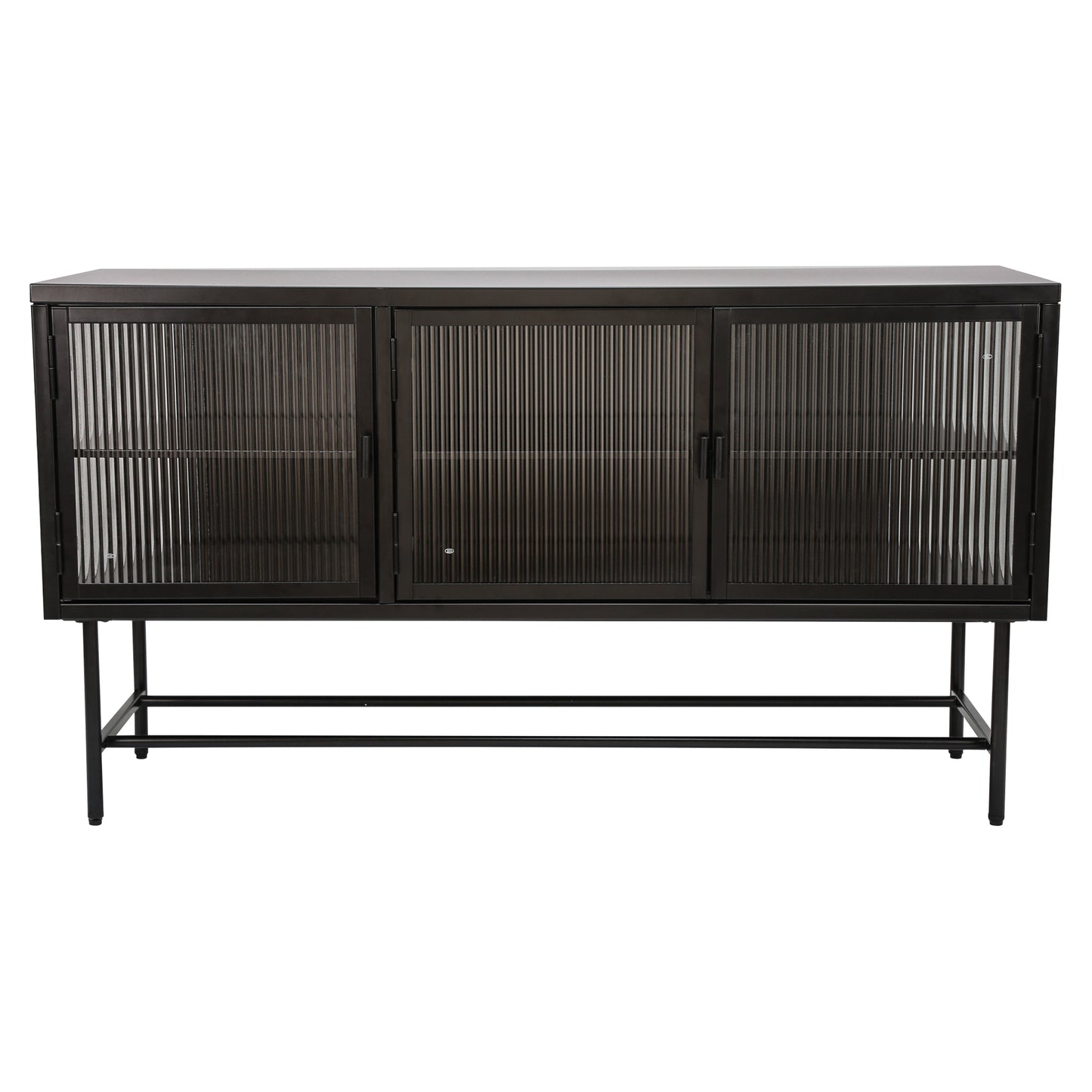 Retro Style TV Stand with Enclosed Storage and Glass Doors