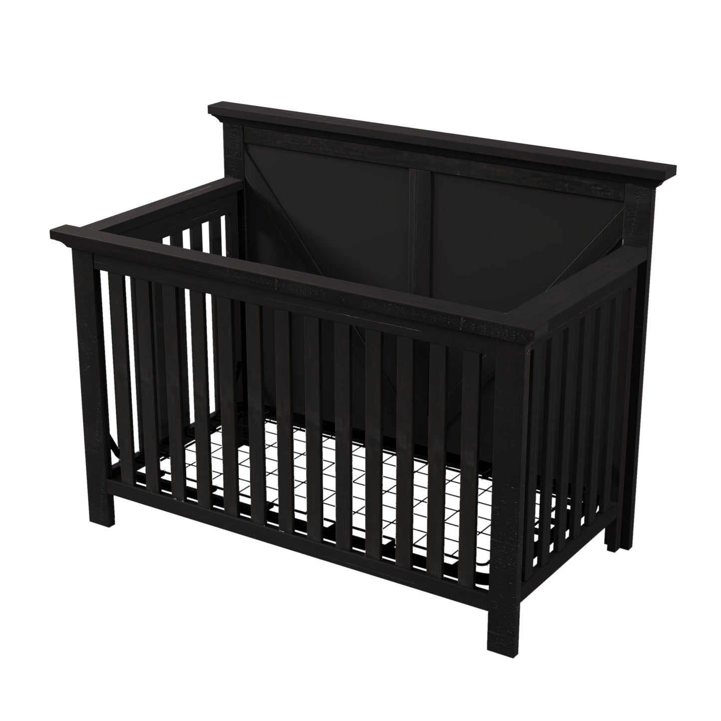 Rustic Farmhouse Style Blackwash 4-in-1 Convertible Baby Crib - Converts to Toddler Bed, Daybed and Full-Size Bed, Coffee