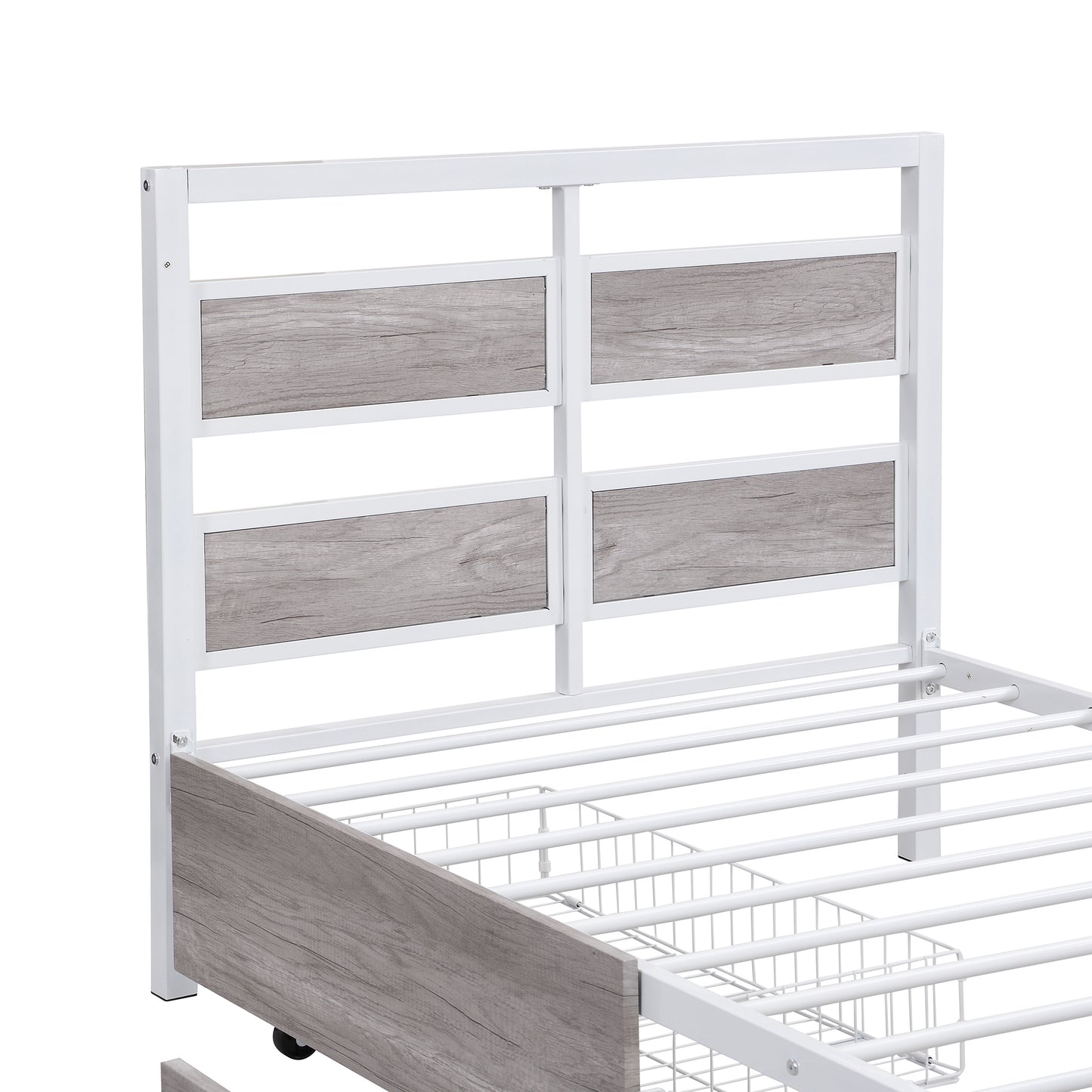 Metal Platform Bed with Rotating TV Stand, Storage Drawers, and MDF Headboard, Twin Size, White