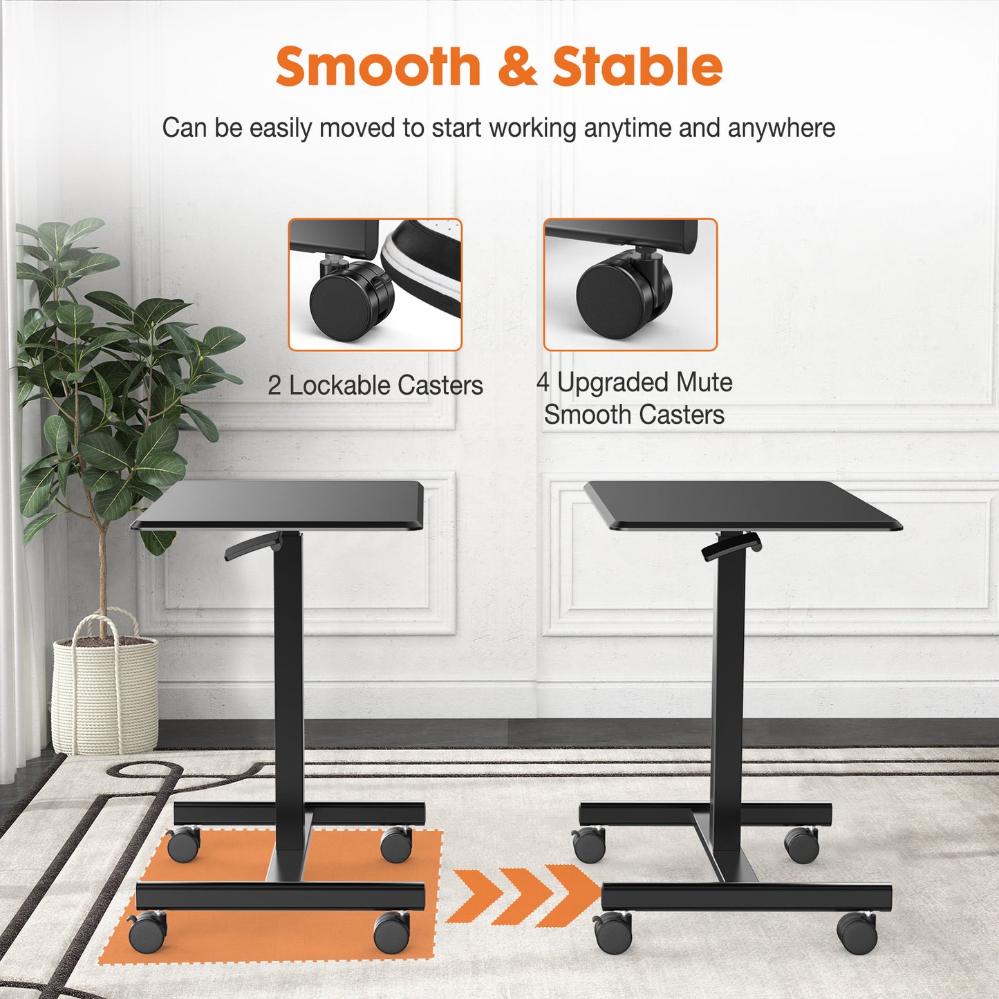 Height-Adjustable Rolling Laptop Desk for Home and Office