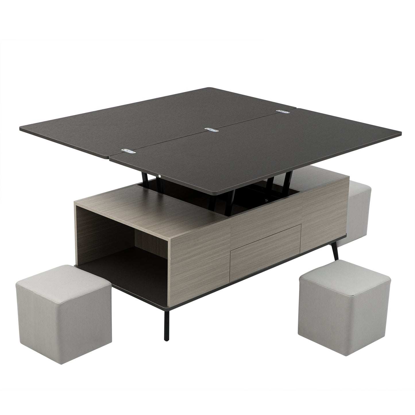 5-Piece Lift Top Coffee Table Set With Convertible Dining Table and Ottomans