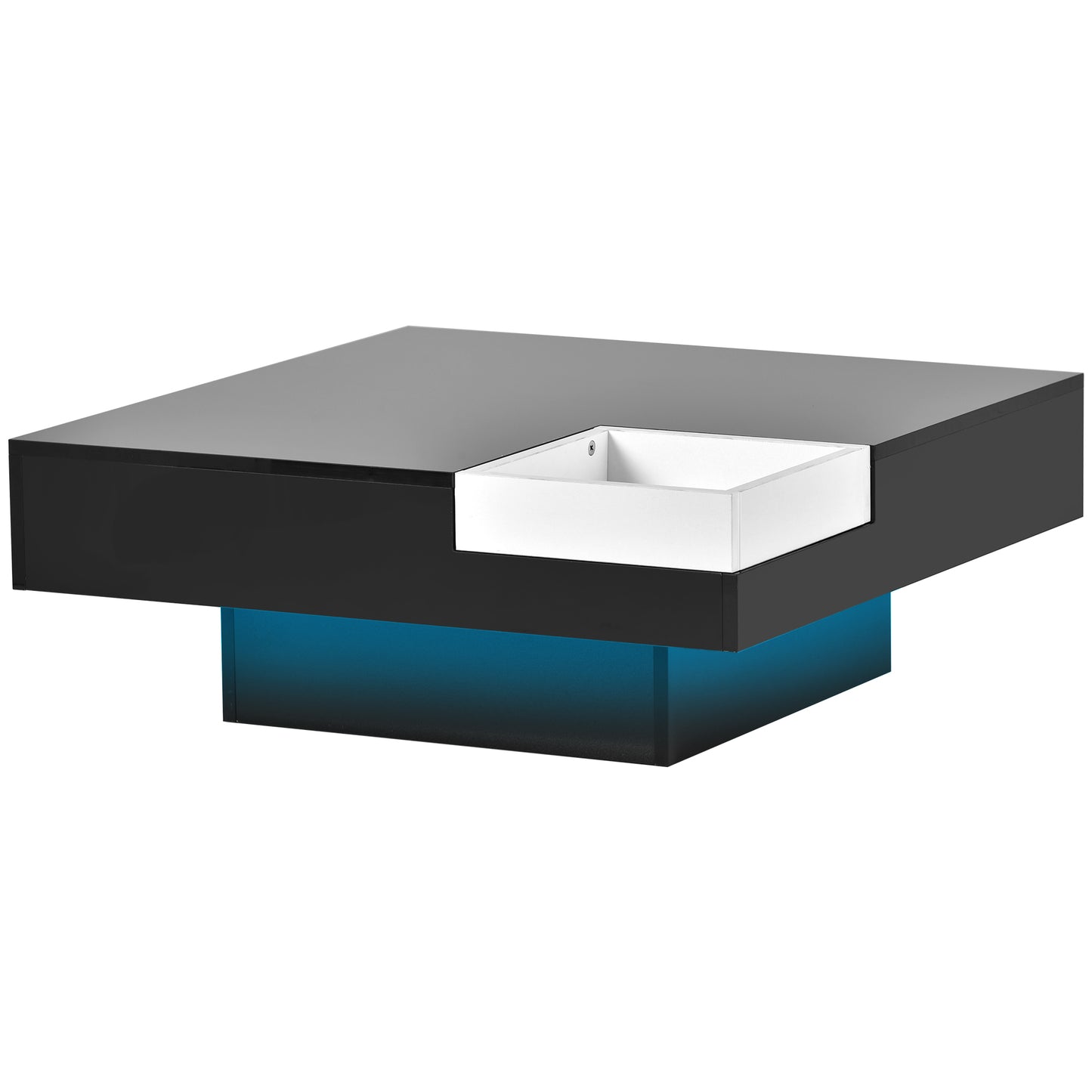 Chic Minimalist Square Coffee Table with LED Strip Lights and Tray