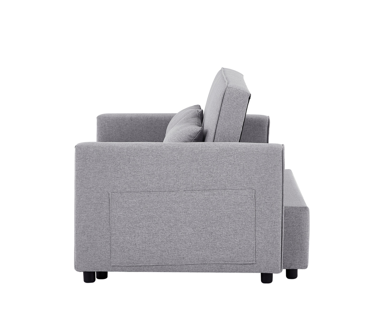 Modern Linen Convertible Loveseat Sleeper Sofa Couch with Adjustable Backrest, 2 Seater Sofa With Pull-Out Bed with 2 Lumbar Pillows For Small Living Room & Apartment