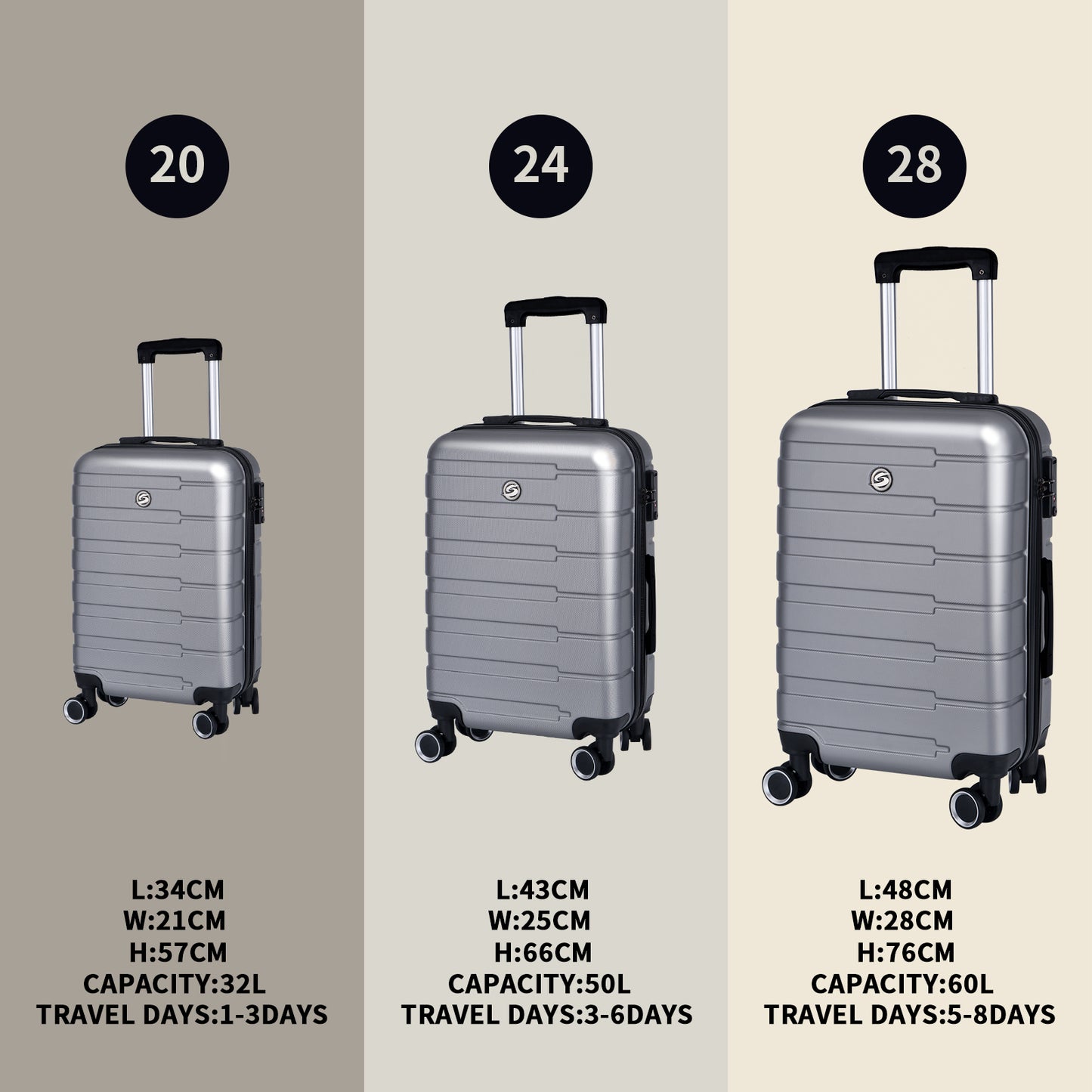 Luggage Suitcase 3 Piece Sets Hardside Carry-on luggage with Spinner Wheels 20"/24"/28"