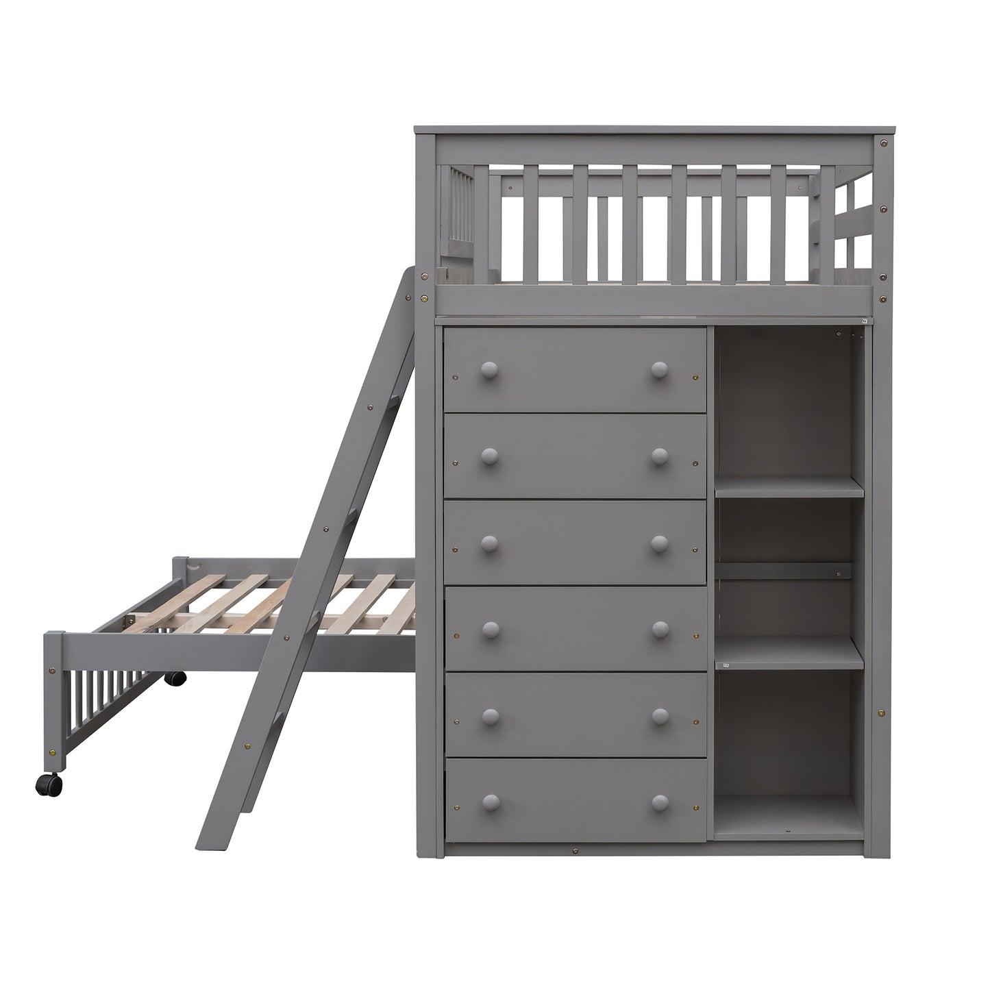 Gray Twin Over Full Bunk Bed With Storage Drawers And Wheels