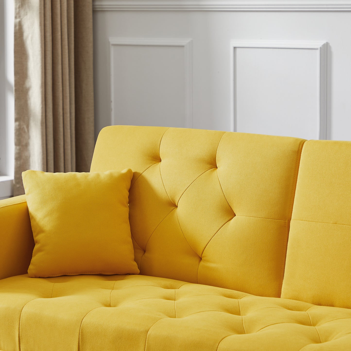 Square Arm Armrests, Yellow Linen Convertible Sofa and Daybed