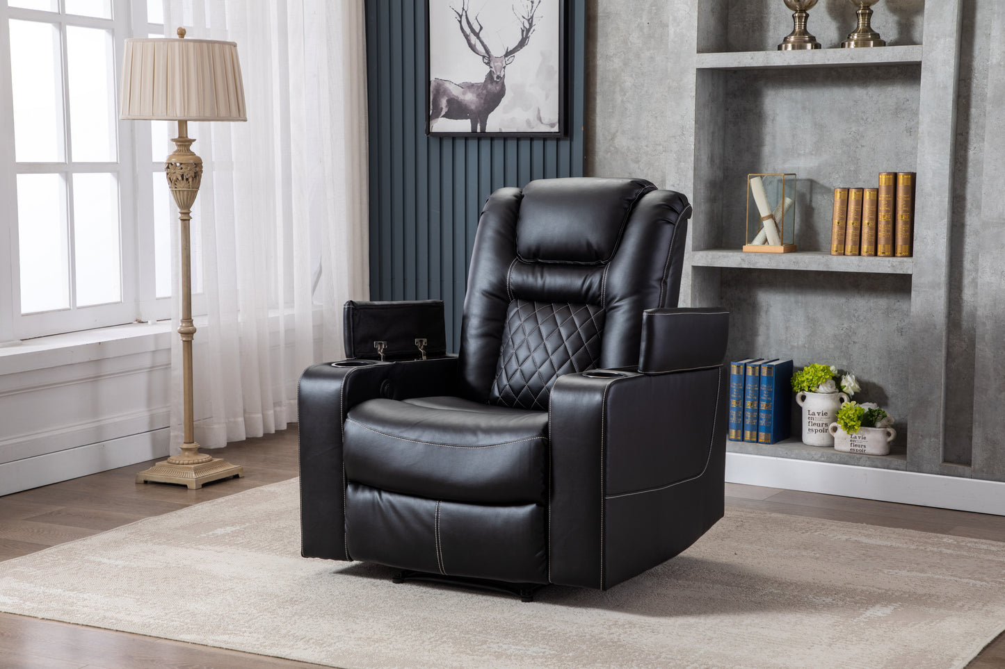 Luxurious Recliner with Cup Holder and USB Port in PU Material