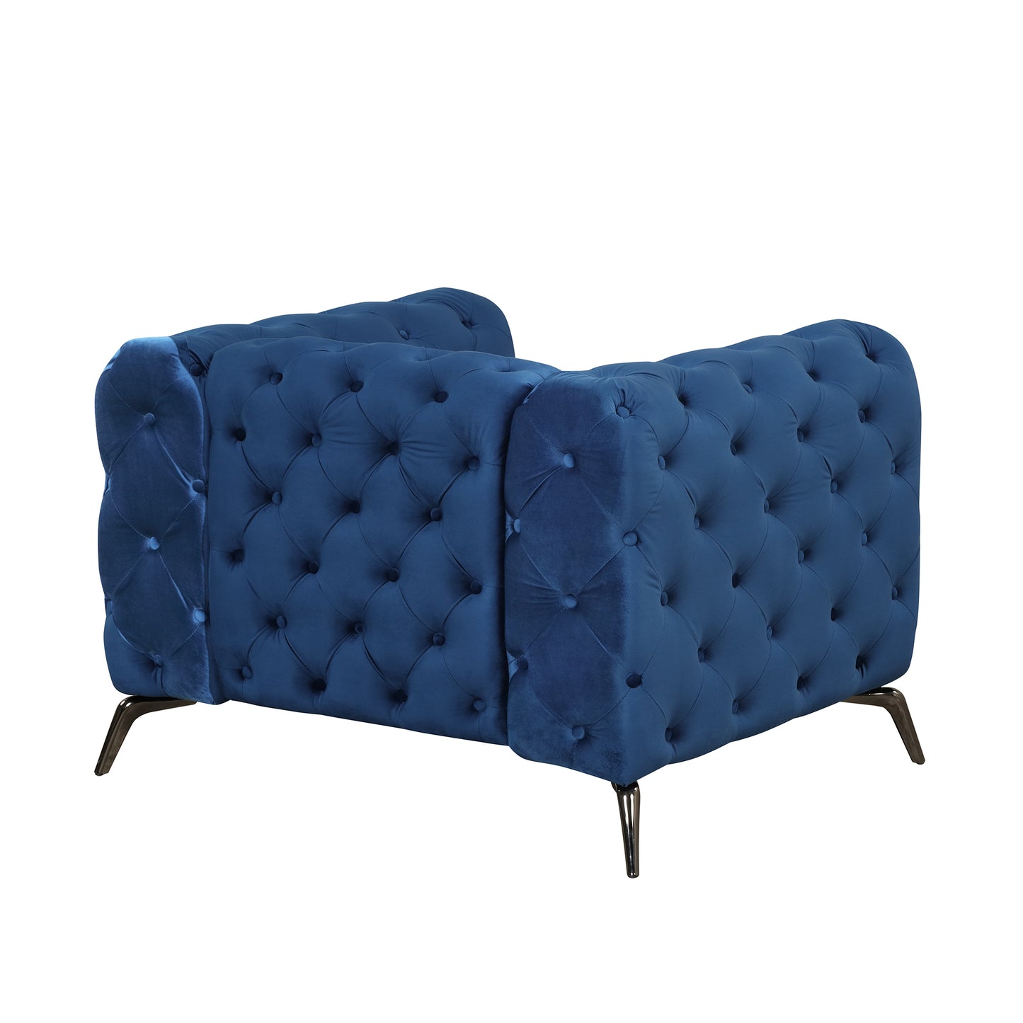 Elegant 40.5 Blue Velvet Upholstered Single Sofa with Button Tufted Back