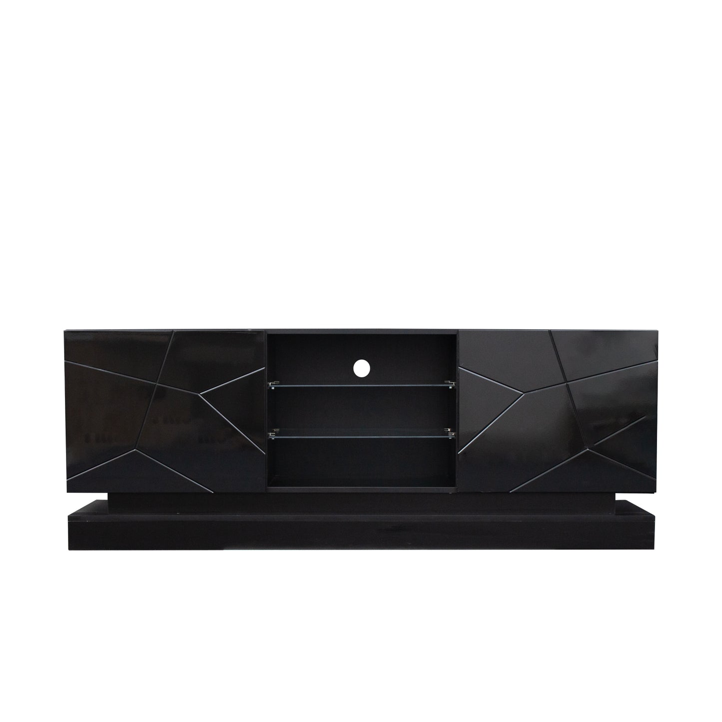 Sleek Black TV Stand with Color Changing LED Lights and Universal Entertainment Center